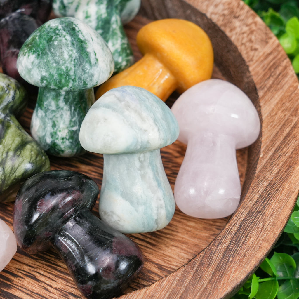 Natural Mixed Crystal Mushroom Carvings - Healing Stones for Decor & Meditation