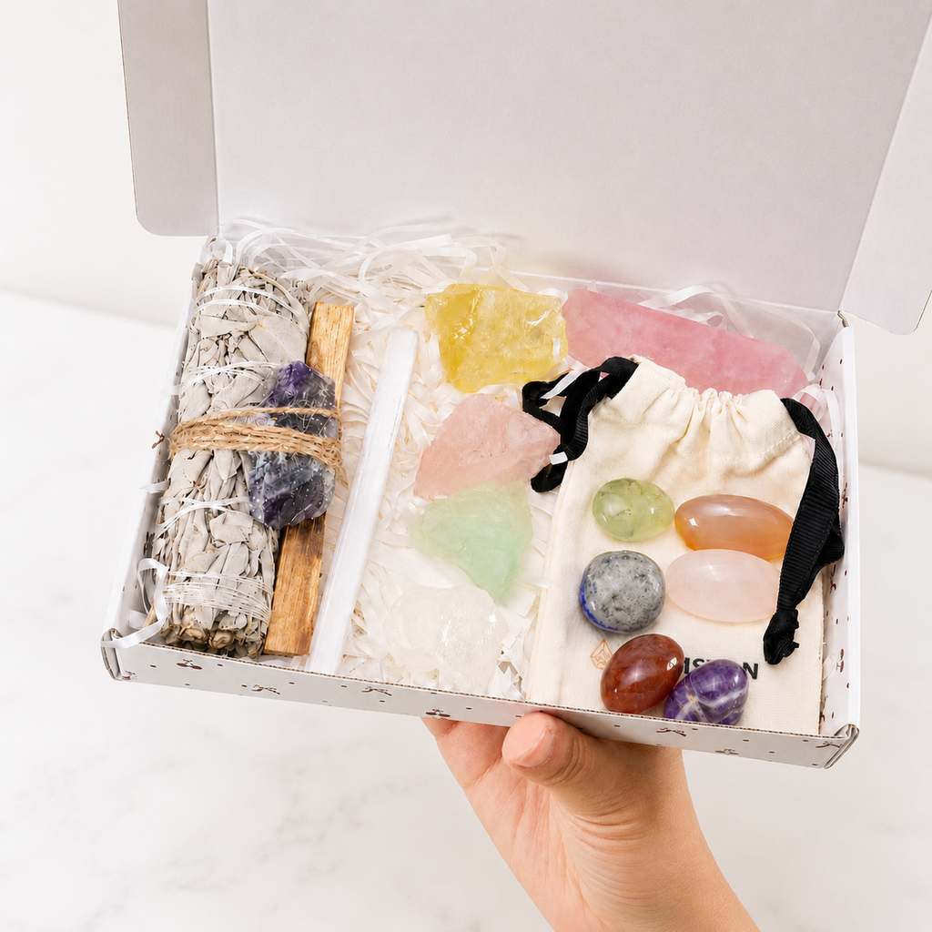 Crystal Healing Gift Box, Natural Crystal Set for Wellness, Relaxation & Positive Energy - Perfect Gift for Self-Care
