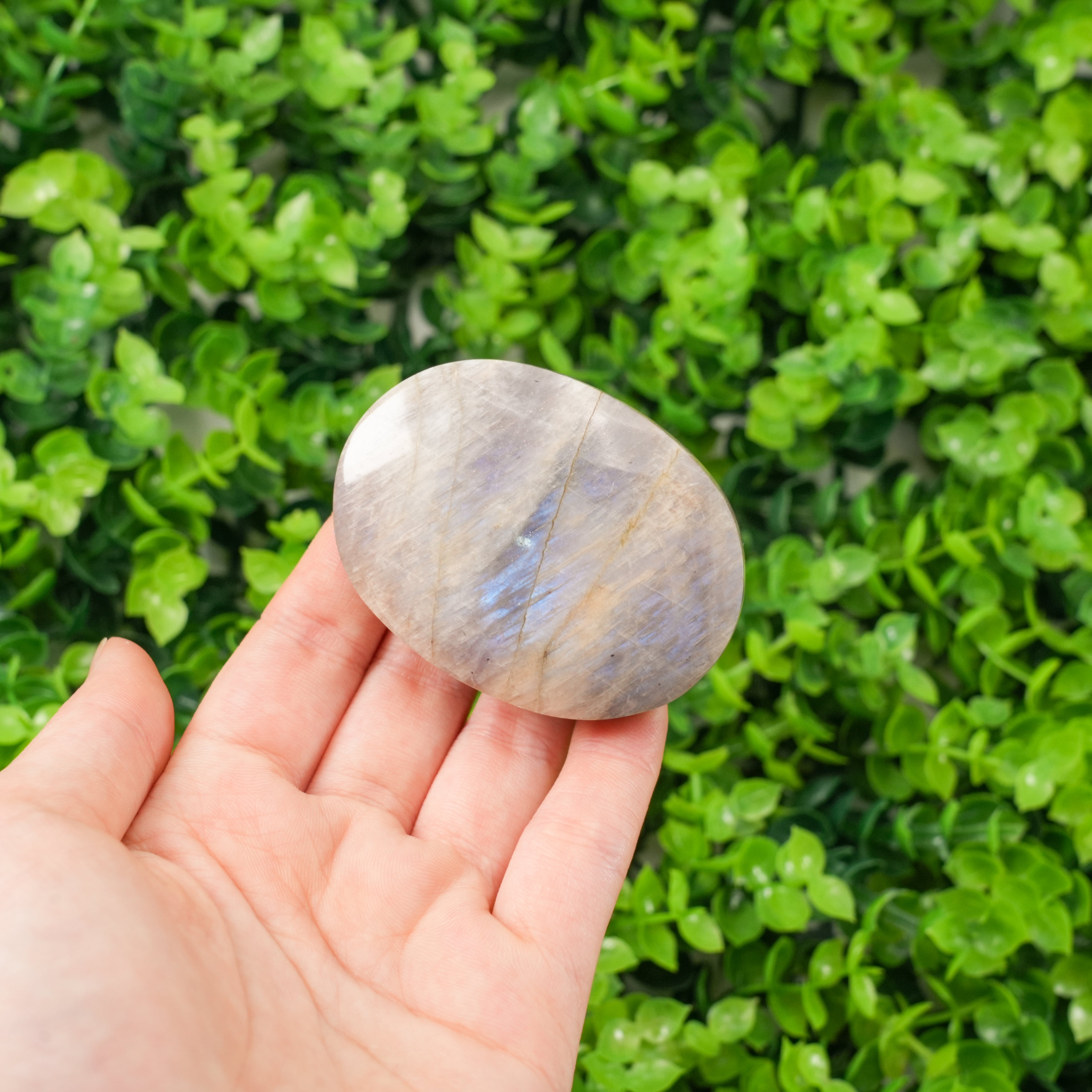Natural Blue Moonstone Palm Stone, Polished Crystal Worry Stone for Stress Relief