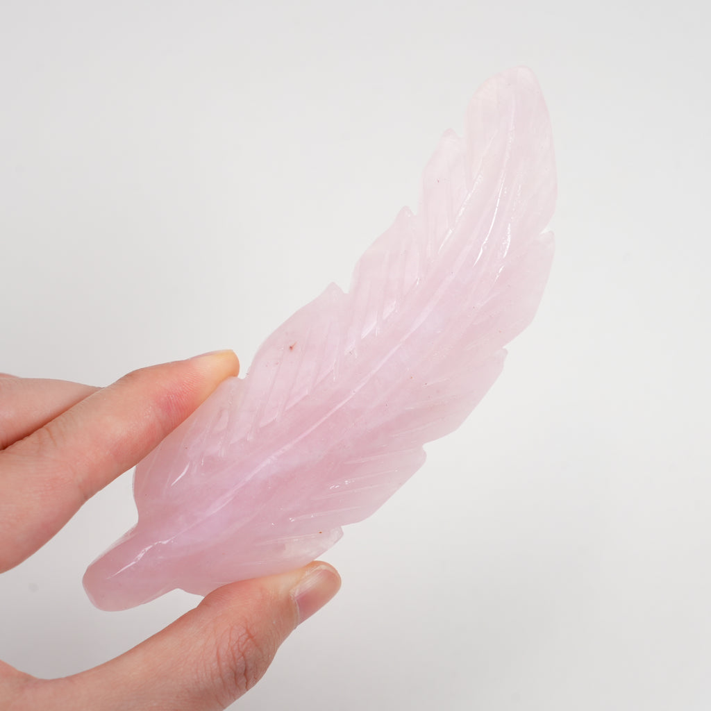 Rose Quartz Feather Carving, Natural Pink Crystal Feather Sculpture Home Decor Ornament