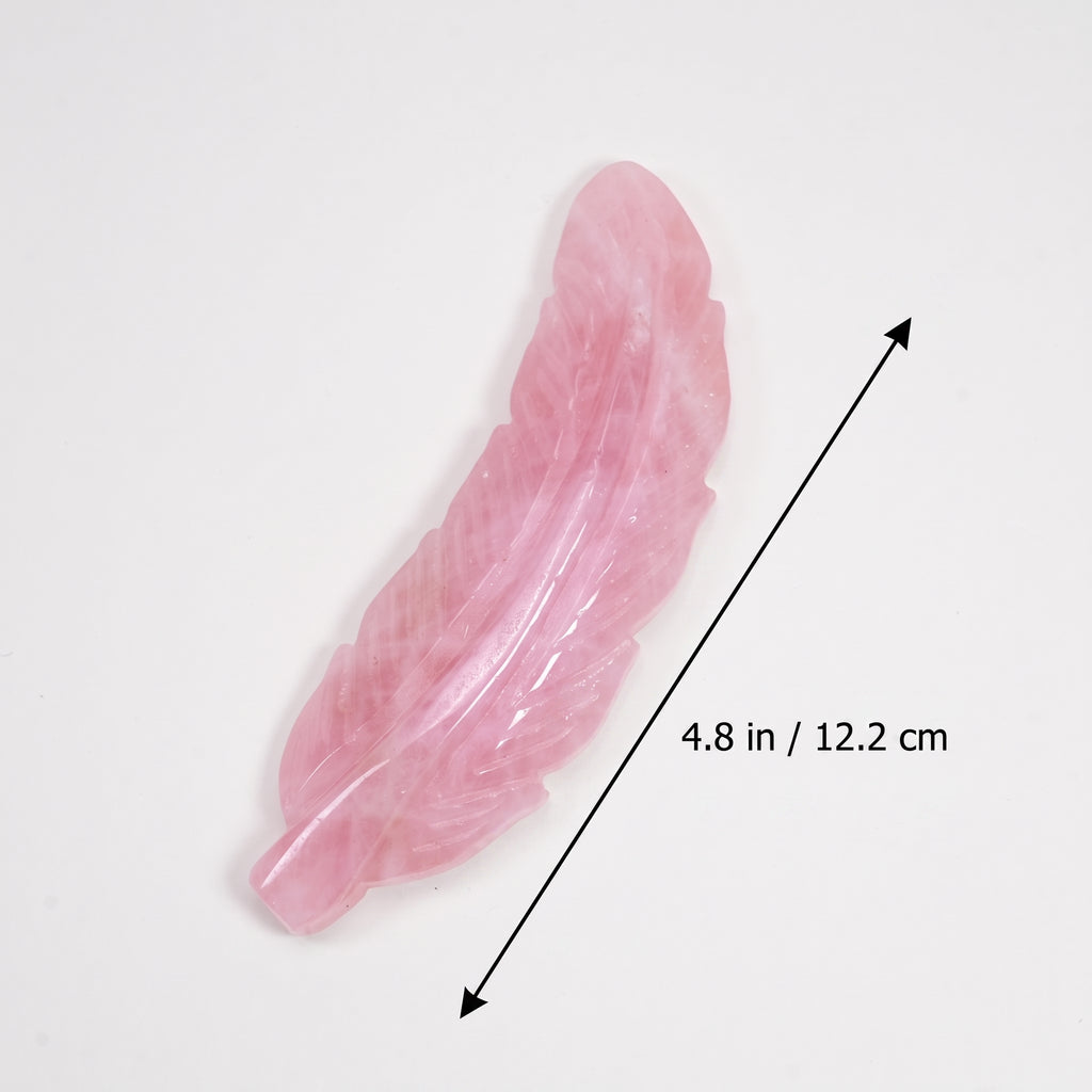 Rose Quartz Feather Carving, Natural Pink Crystal Feather Sculpture Home Decor Ornament