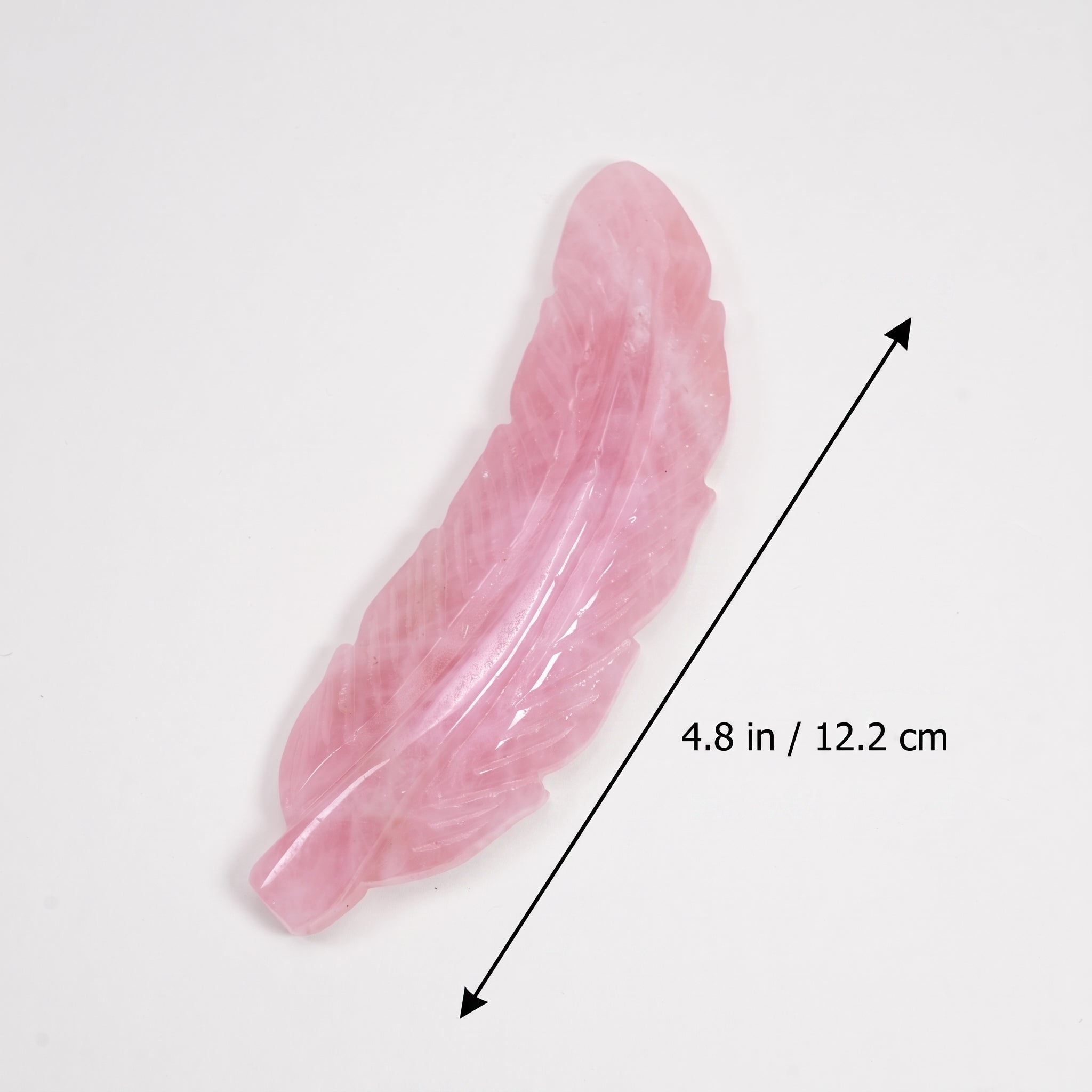 Rose Quartz Feather Carving, Natural Pink Crystal Feather Sculpture Home Decor Ornament