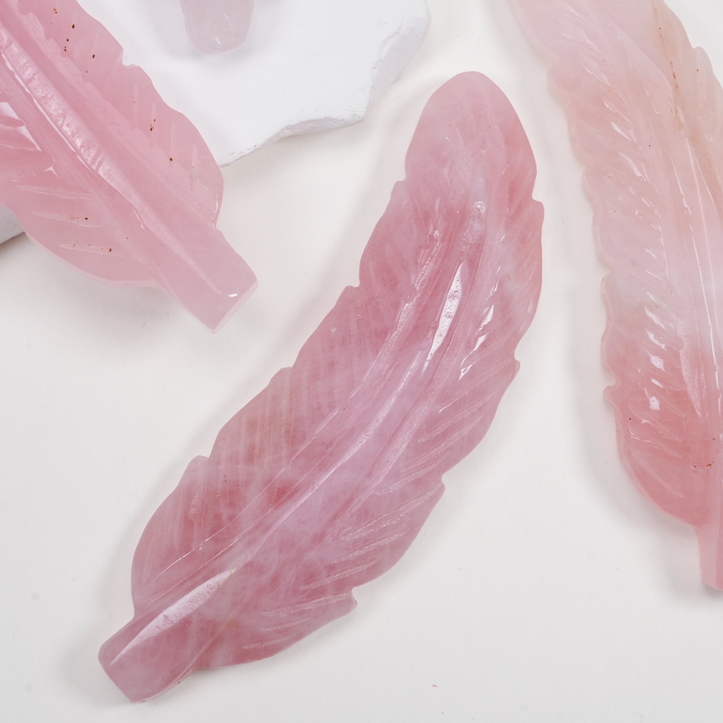 Rose Quartz Feather Carving, Natural Pink Crystal Feather Sculpture Home Decor Ornament