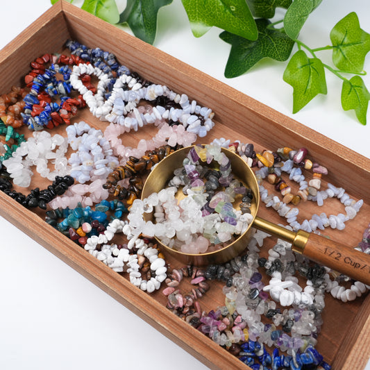 Mixed Gravel Bracelet Confetti, 10-12 Random Natural Crystal Bracelets per Spoon, Bulk Healing Jewelry for Crystal Lovers