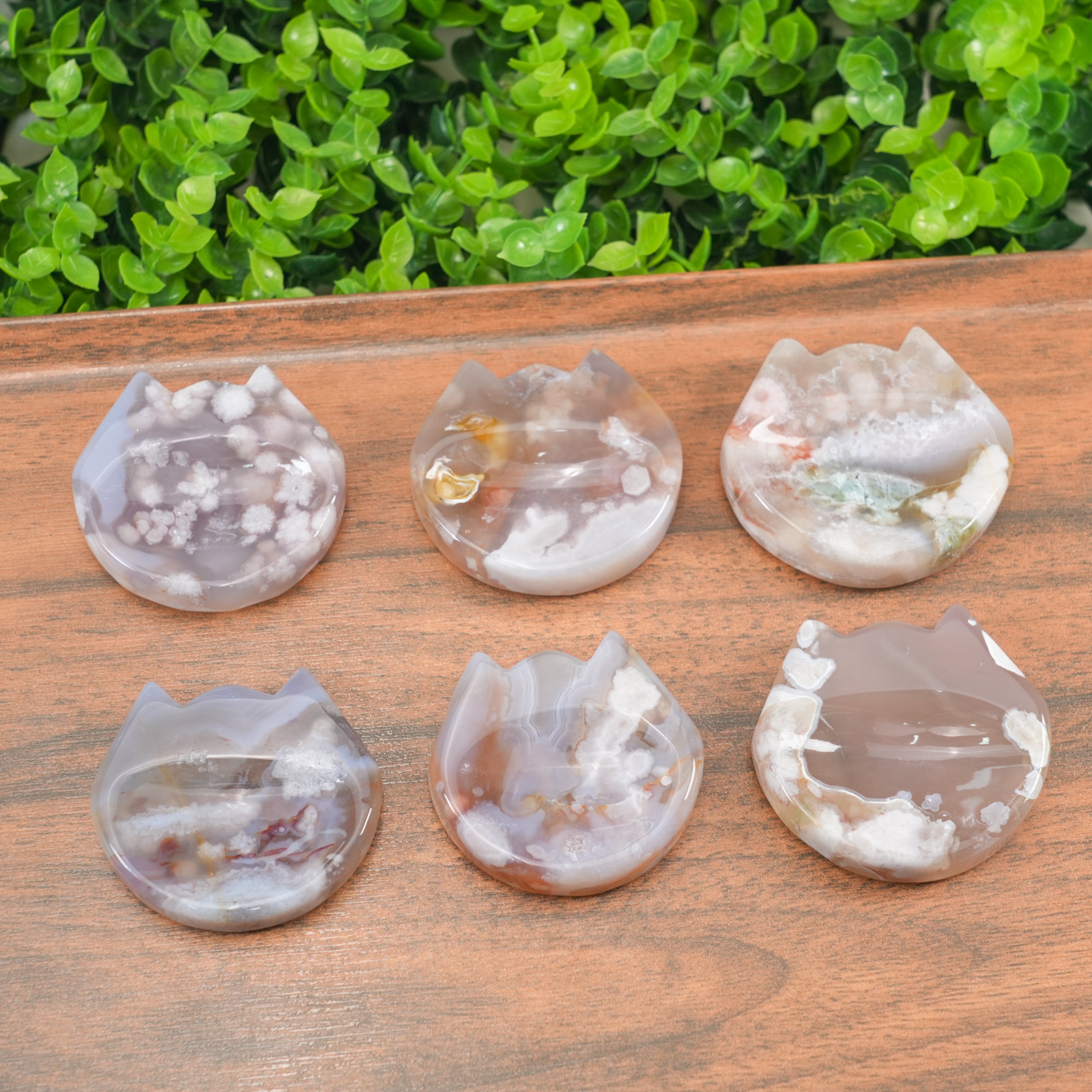 Flower Agate Cat Head Carving | Natural Cherry Blossom Agate Crystal