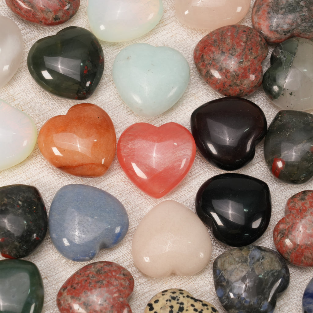 Mixed Natural Crystal Mini Heart Worry Stones Bulk, Assorted Polished Pocket Palm Heart Crystals For Chakra Meditation Healing Gift Wholesale