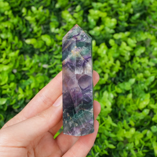 Rainbow Fluorite Crystal Point Tower | Polished Fluorite Wand for Healing & Home Decor