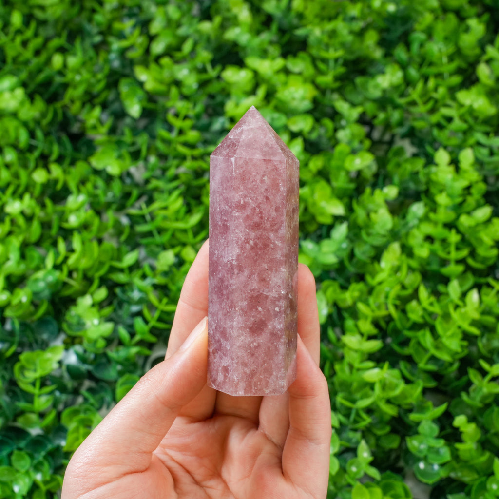 Strawberry Quartz Crystal Point Tower | Polished Single Terminated Wand for Emotional Healing, Self‑Love Energy & Home Spiritual Decor | Meditation Crystal Gift