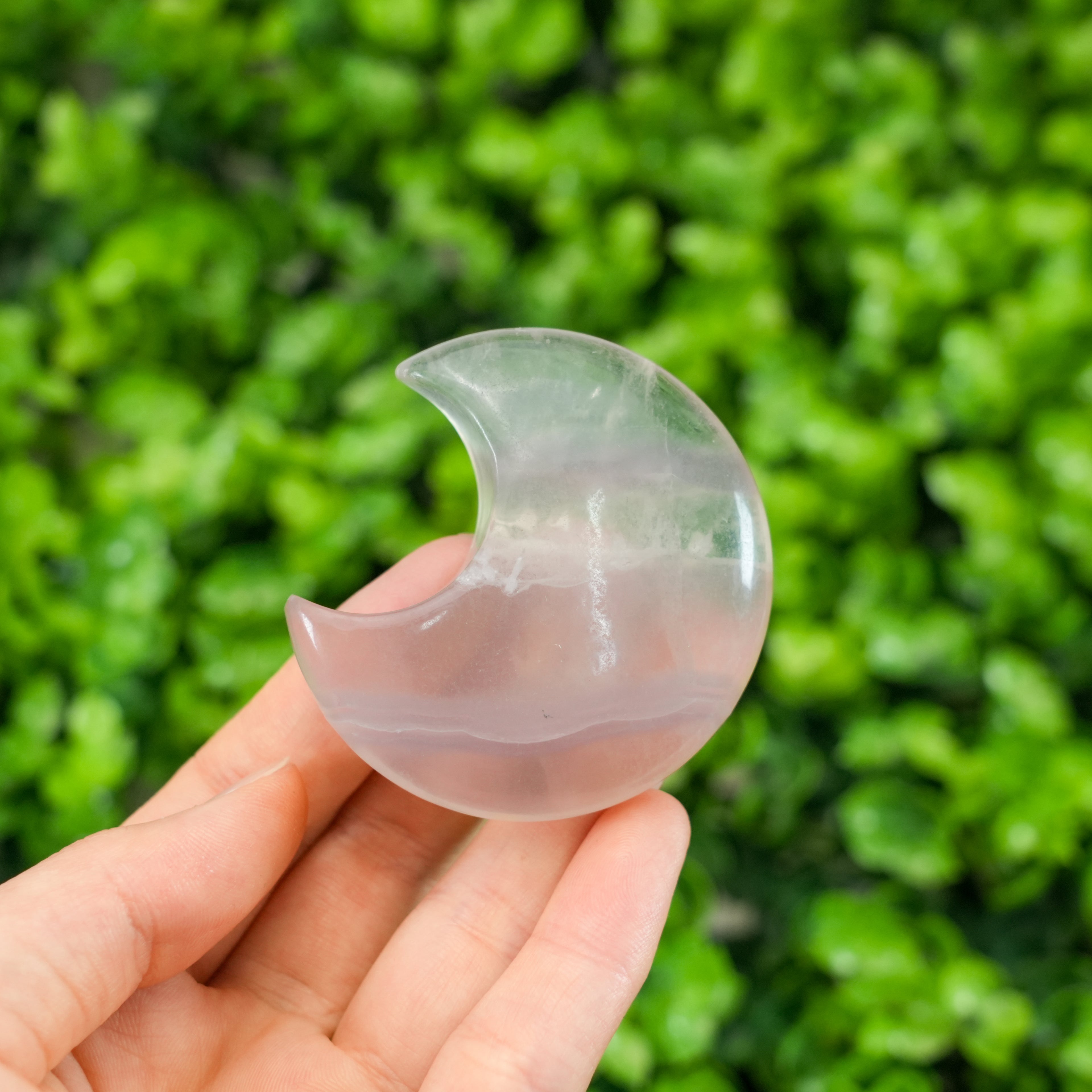 Fluorite Moon Palm Stone | Natural Polished Fluorite Crescent Crystal for Clarity & Focus