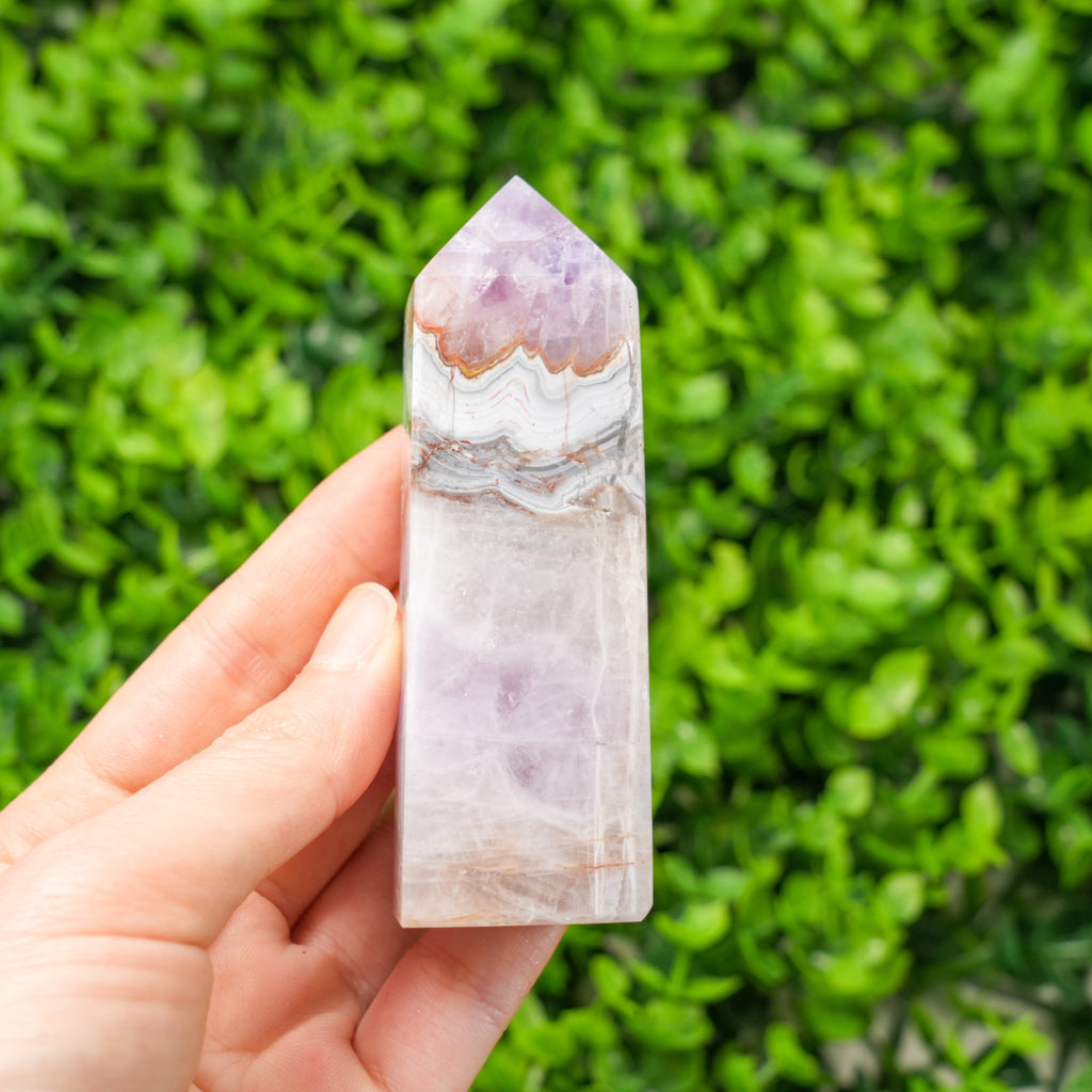 Dream Amethyst Tower - Chevron Pattern, Healing Crystal & Home Decor