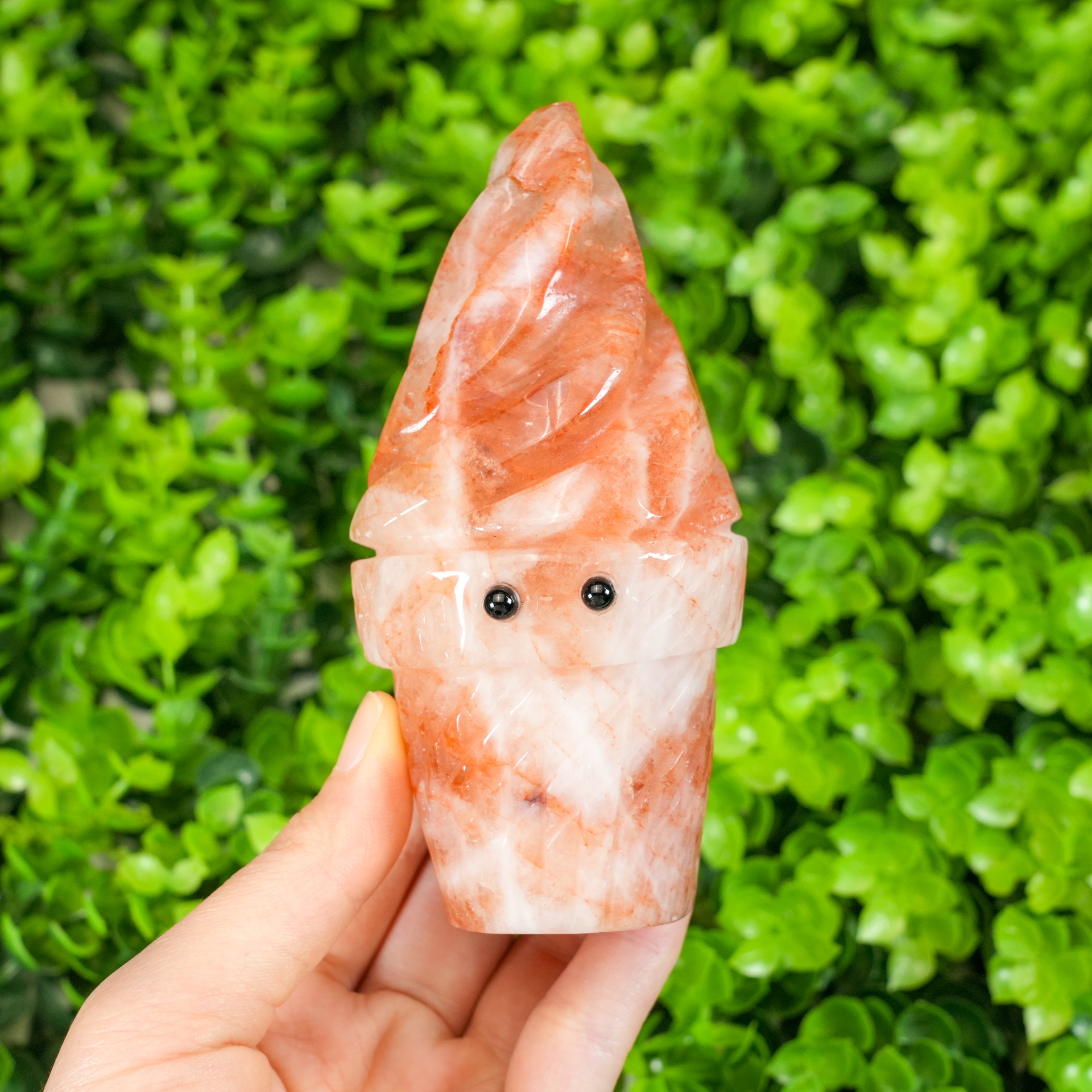 Hand Carved Natural Crystal Ice Cream Cone Carving - Cute Cartoon Gemstone Worry Stone Desk Decor