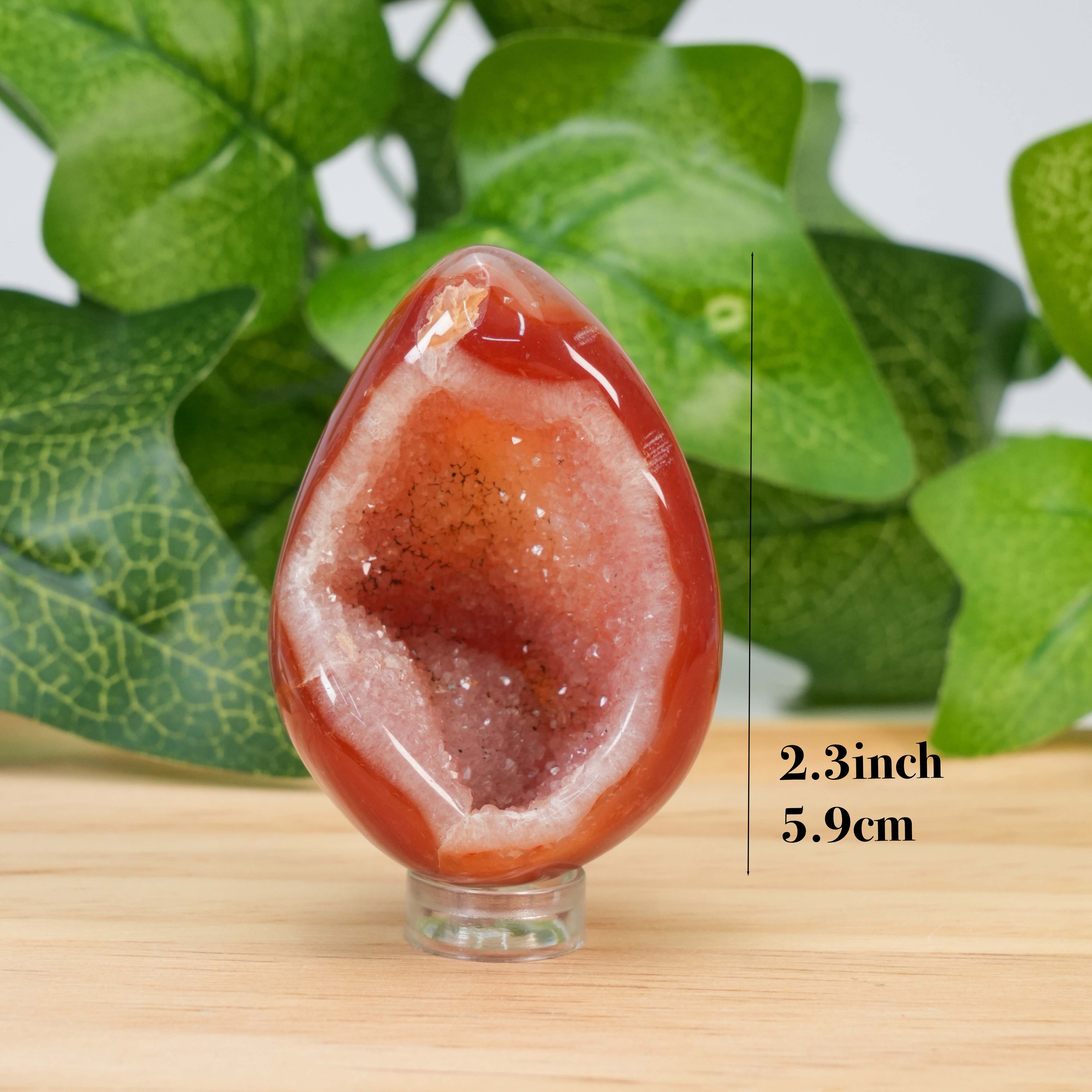 Red Agate Druzy Egg Sculpture Unique Crystal Mineral Specimen for Home Office