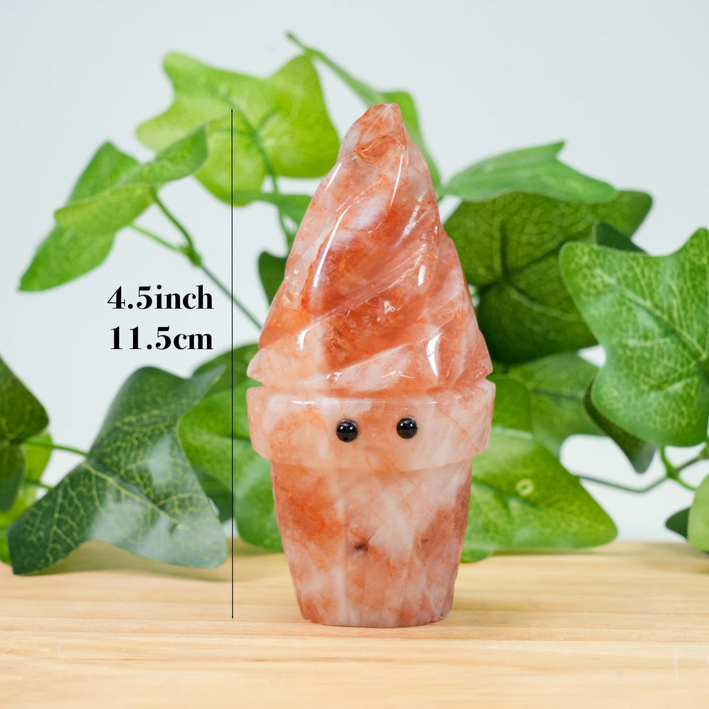 Hand Carved Natural Crystal Ice Cream Cone Carving - Cute Cartoon Gemstone Worry Stone Desk Decor