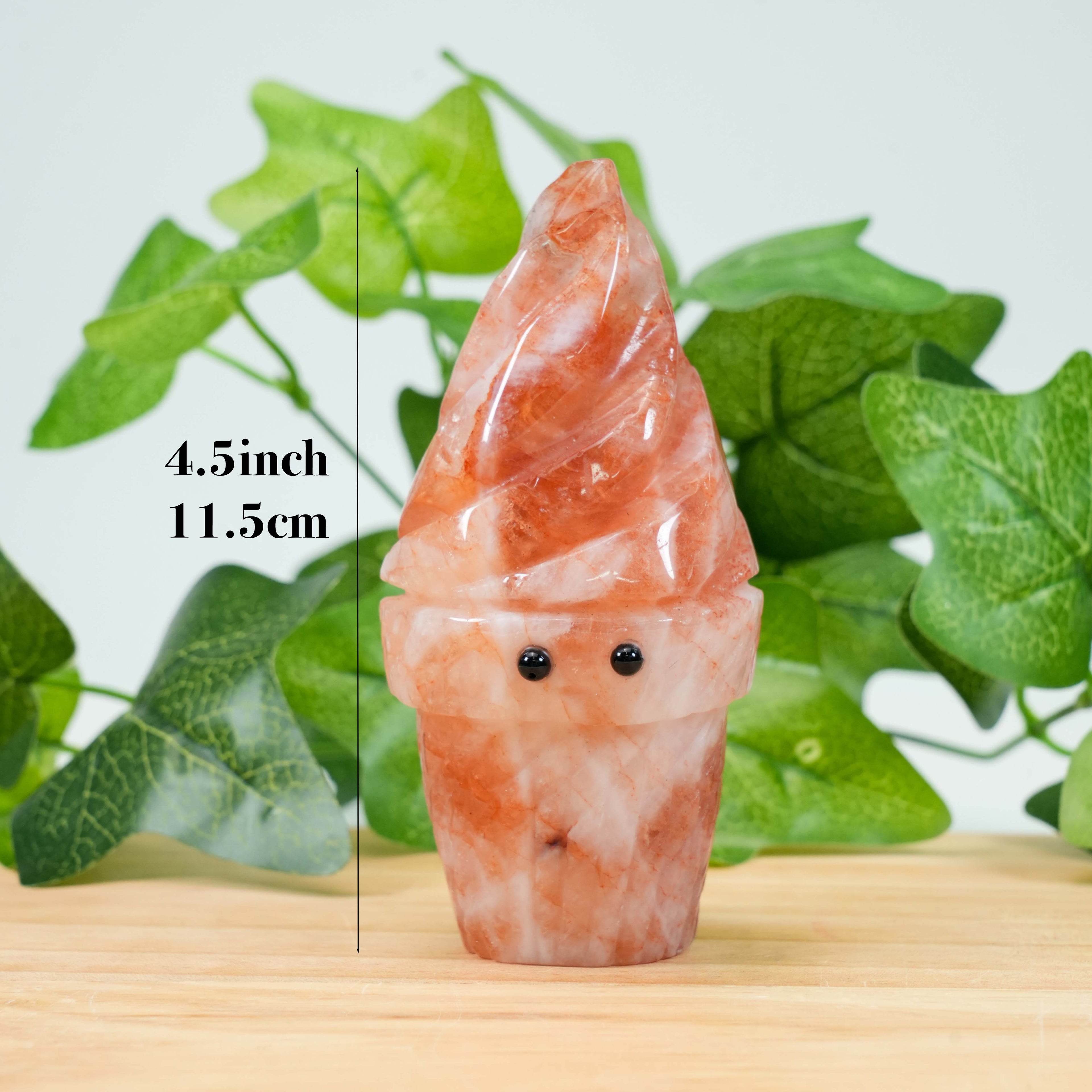 Hand Carved Natural Crystal Ice Cream Cone Carving - Cute Cartoon Gemstone Worry Stone Desk Decor