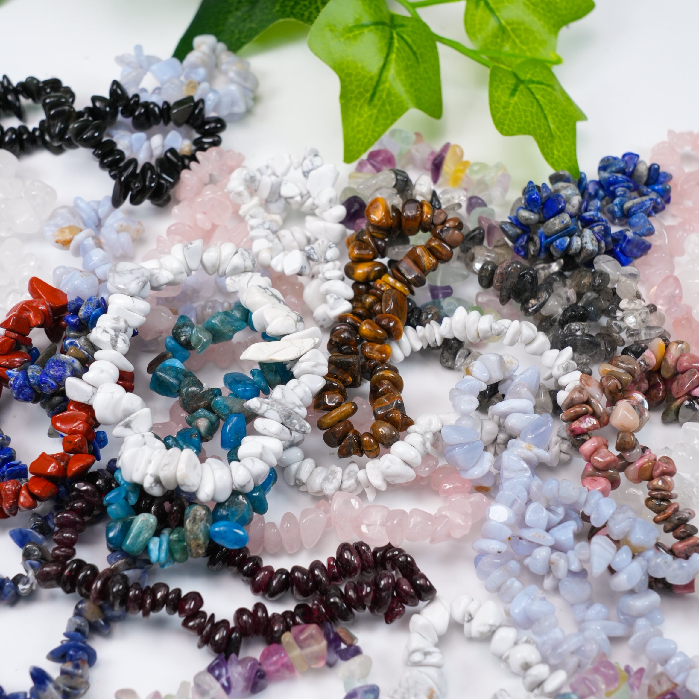 Mixed Gravel Bracelet Confetti, 10-12 Random Natural Crystal Bracelets per Spoon, Bulk Healing Jewelry for Crystal Lovers