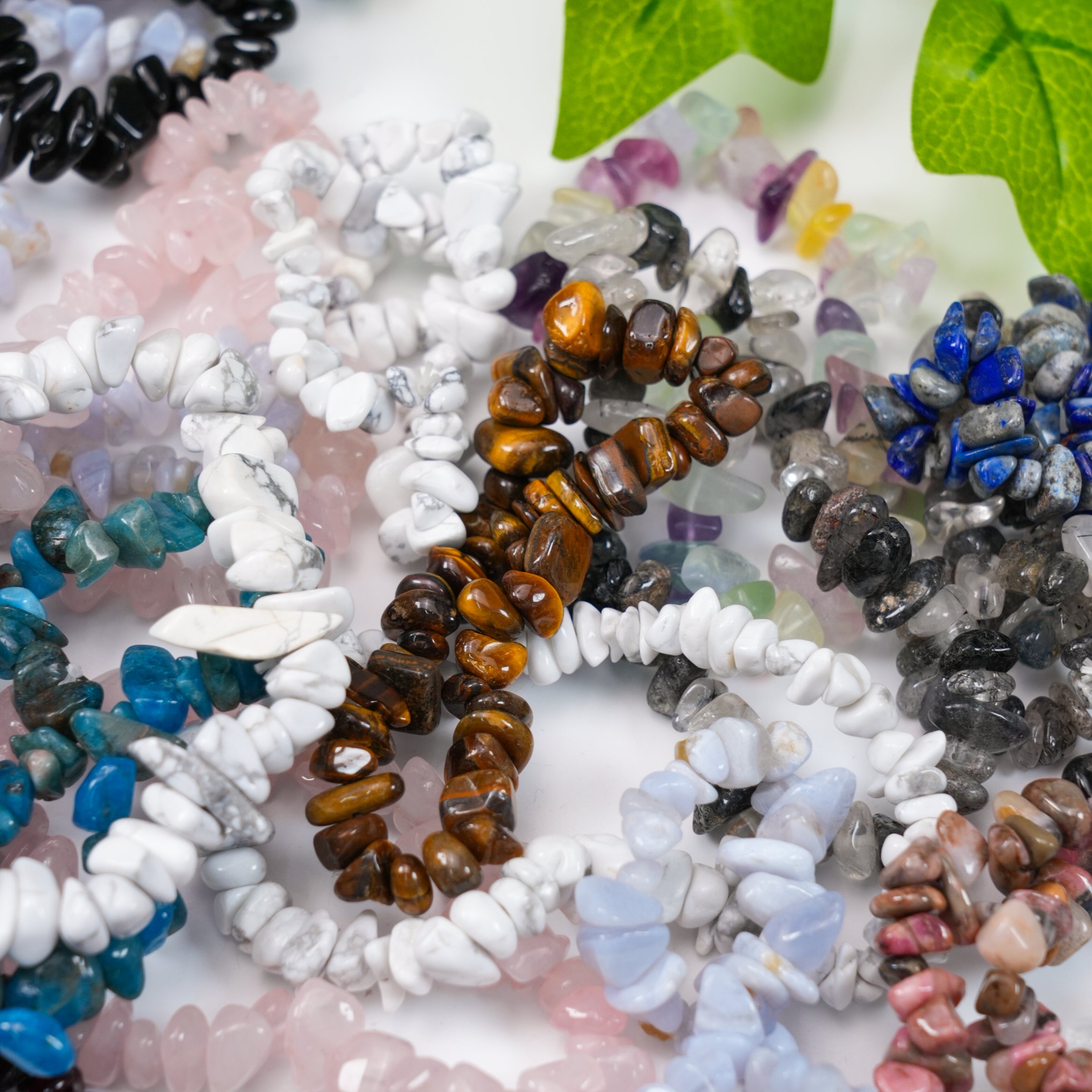 Mixed Gravel Bracelet Confetti, 10-12 Random Natural Crystal Bracelets per Spoon, Bulk Healing Jewelry for Crystal Lovers