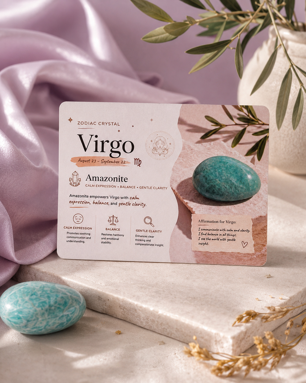 Virgo Zodiac Crystal Gift Set | Amazonite Necklace & Beaded Bracelet Kit, Astrology Birthday Gift for Women