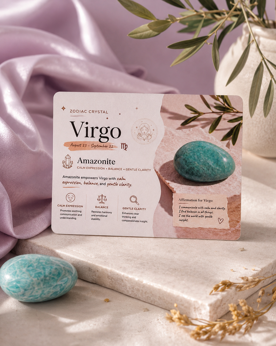 Virgo Zodiac Crystal Gift Set | Amazonite Necklace & Beaded Bracelet Kit, Astrology Birthday Gift for Women