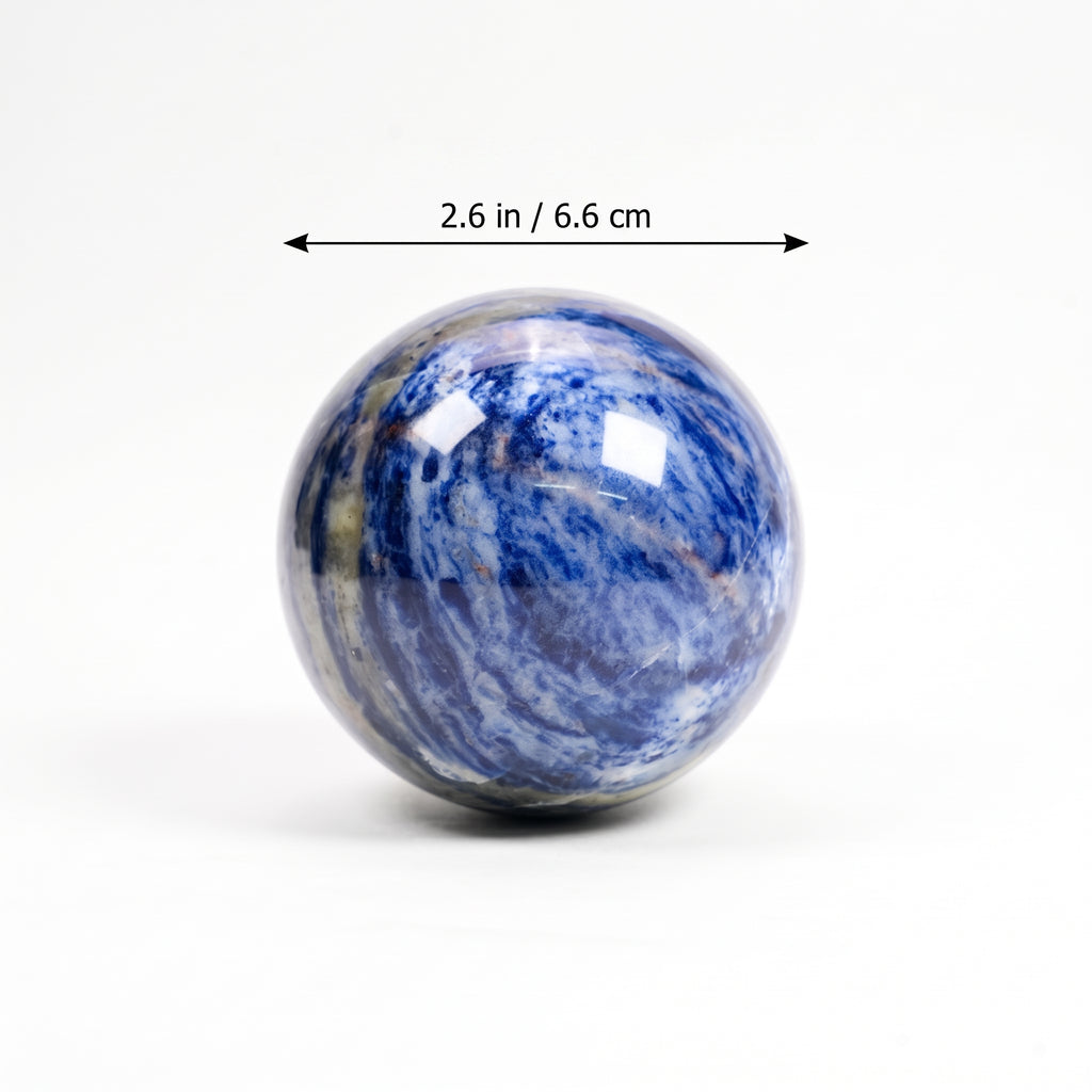 Natural Sodalite Sphere 6.6cm (2.6in) | Hand‑Polished Blue White Veined Mineral Orb