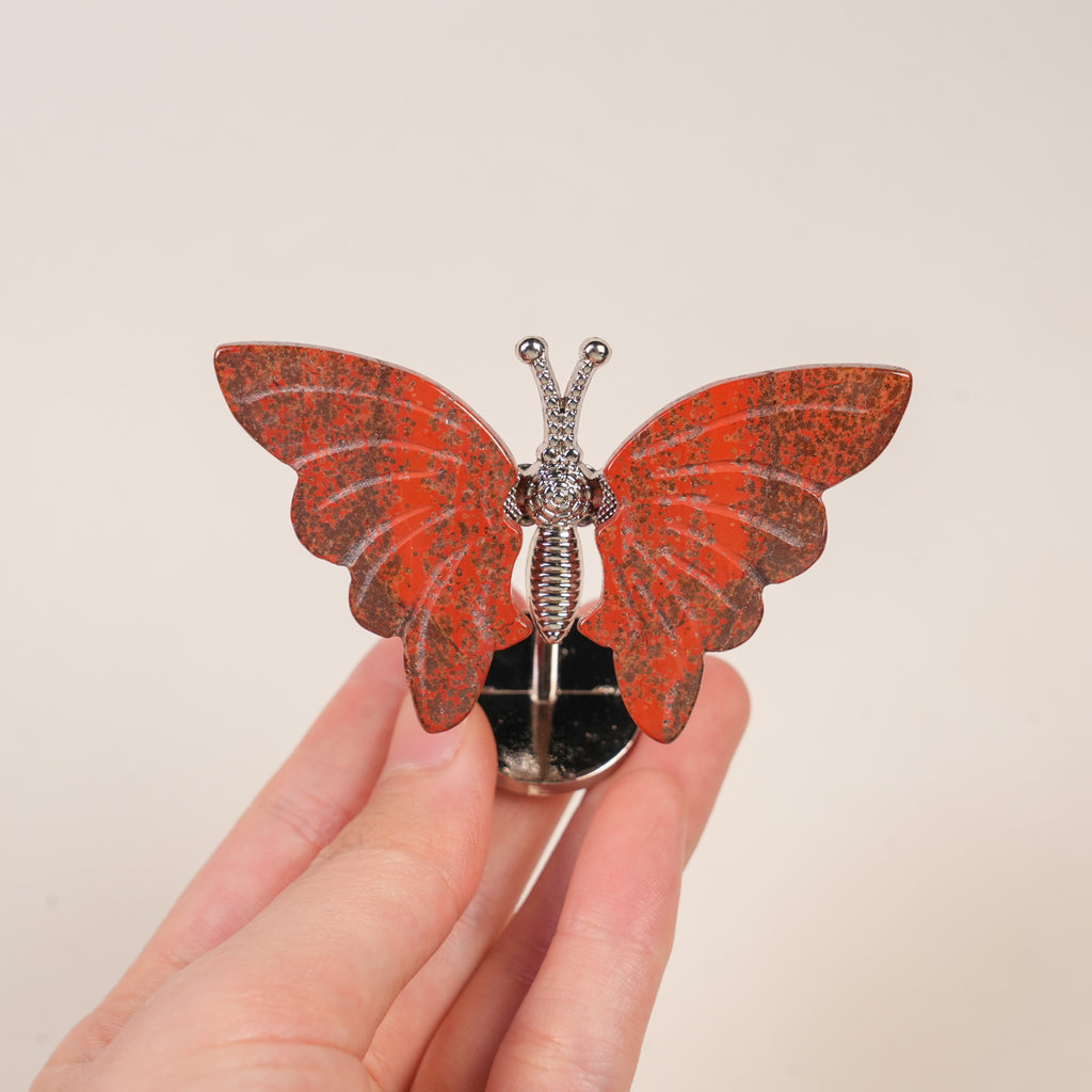Natural Crystal Butterfly Figurine with Metal Stand | Hand‑Polished Gemstone Butterfly Decor Ornament