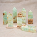 Natural Caribbean Calcite Obelisk Tower, Banded Green Calcite Crystal Point Wand for Home Decor, Chakra Healing & Crystal Collection