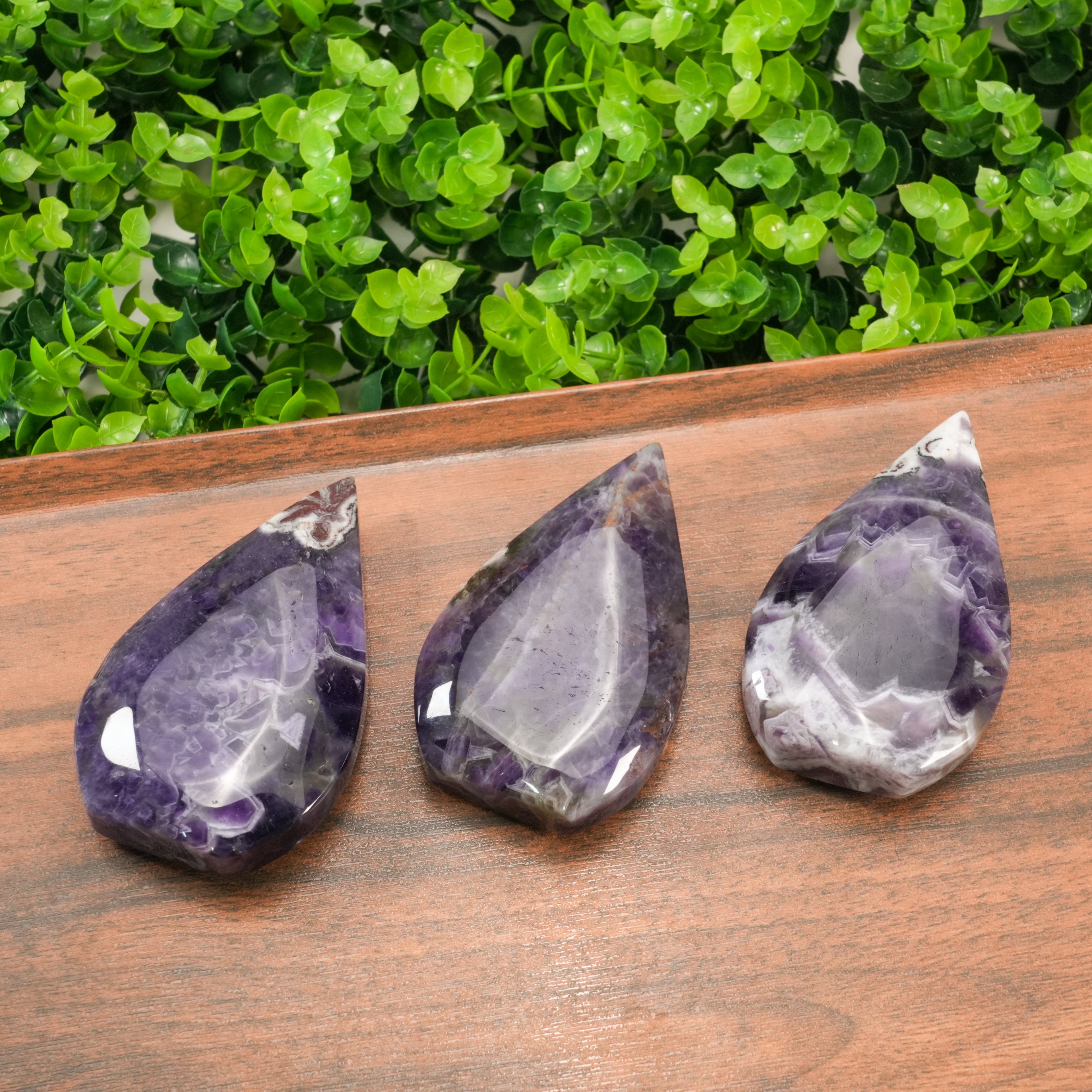 Natural Dream Amethyst Palm Stone | Polished Chevron Amethyst Worry Stone for Meditation & Sleep