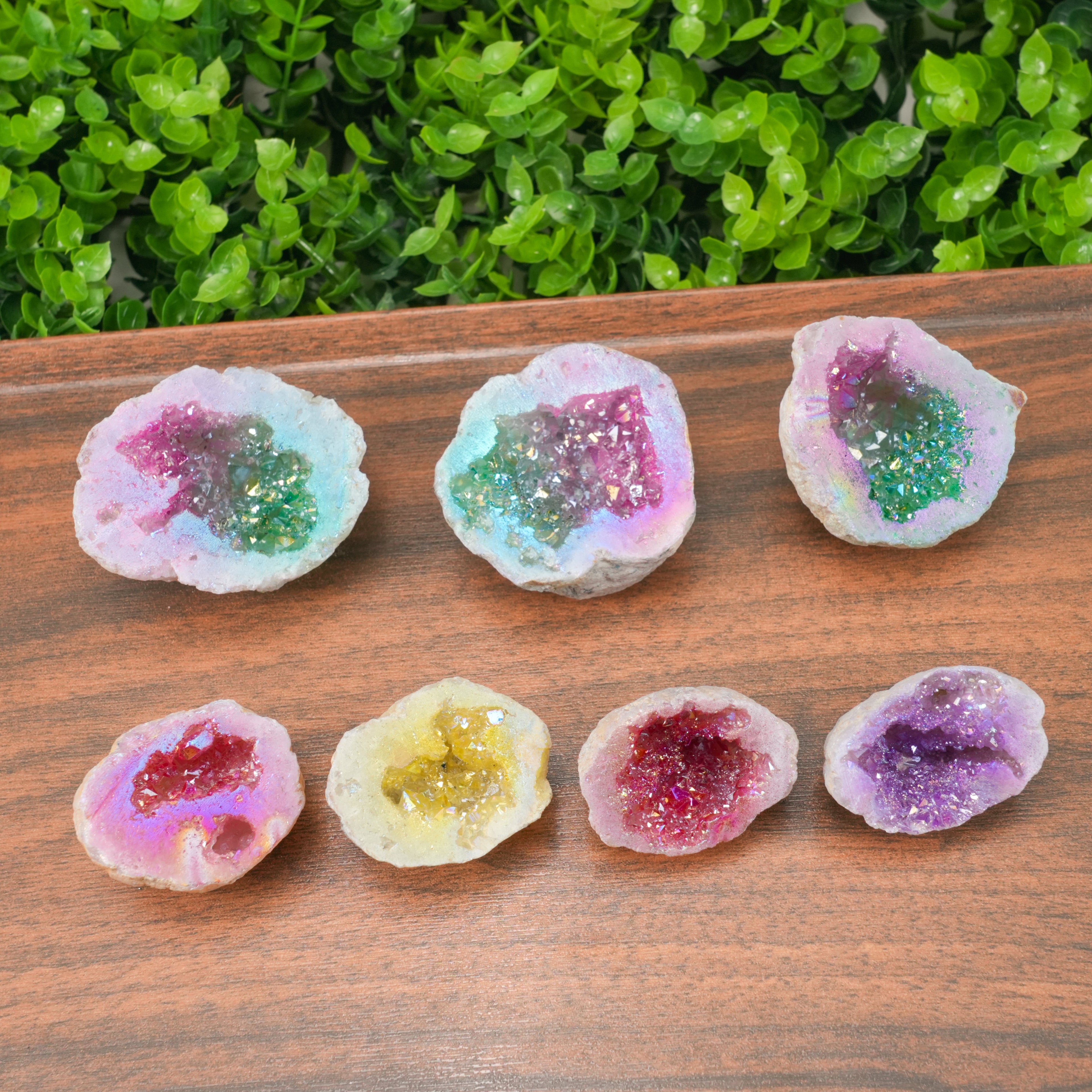 Rainbow Aura Electroplated Agate Geode Cluster | Natural Aura Agate Druzy Crystal for Home Decor & Energy Healing