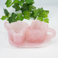 Natural Rose Quartz Heart Shaped Couple Cup Set With Saucer | Hand Carved Healing Crystal Drinkware, Unique Love Gift
