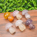 Natural Rainbow Fluorite Mushroom - Hand-Carved Colorful Crystal Mushroom Figurine