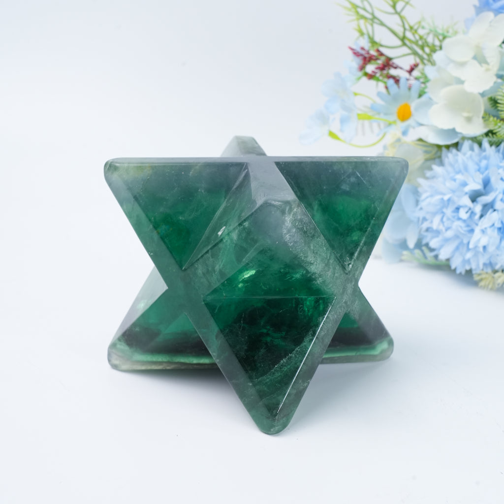 Natural Green Fluorite Merkaba Star Carving | Crystal Merkaba for Meditation, Energy Work & Spiritual Balance