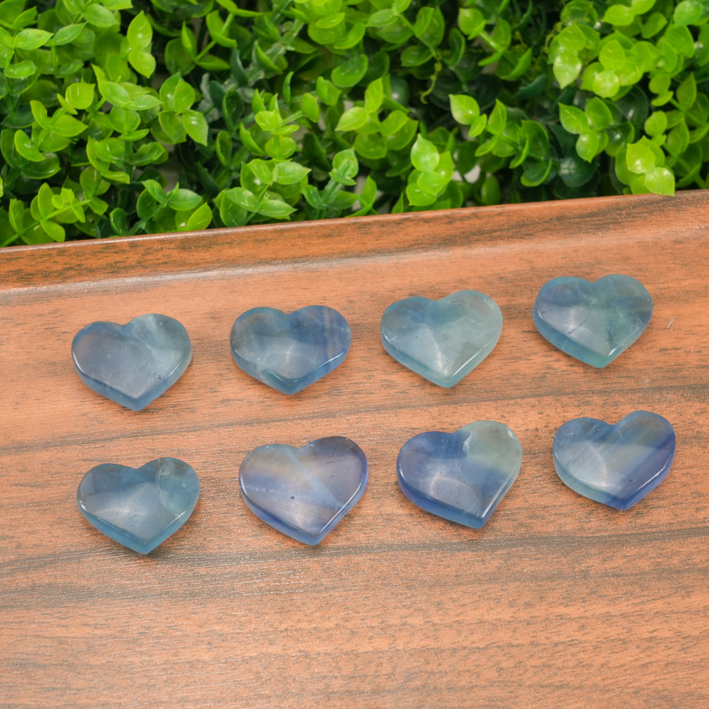 Natural Blue Fluorite Heart Stone - Hand-Polished Crystal Heart, Healing Crystals for Anxiety, Reiki Meditation Decor
