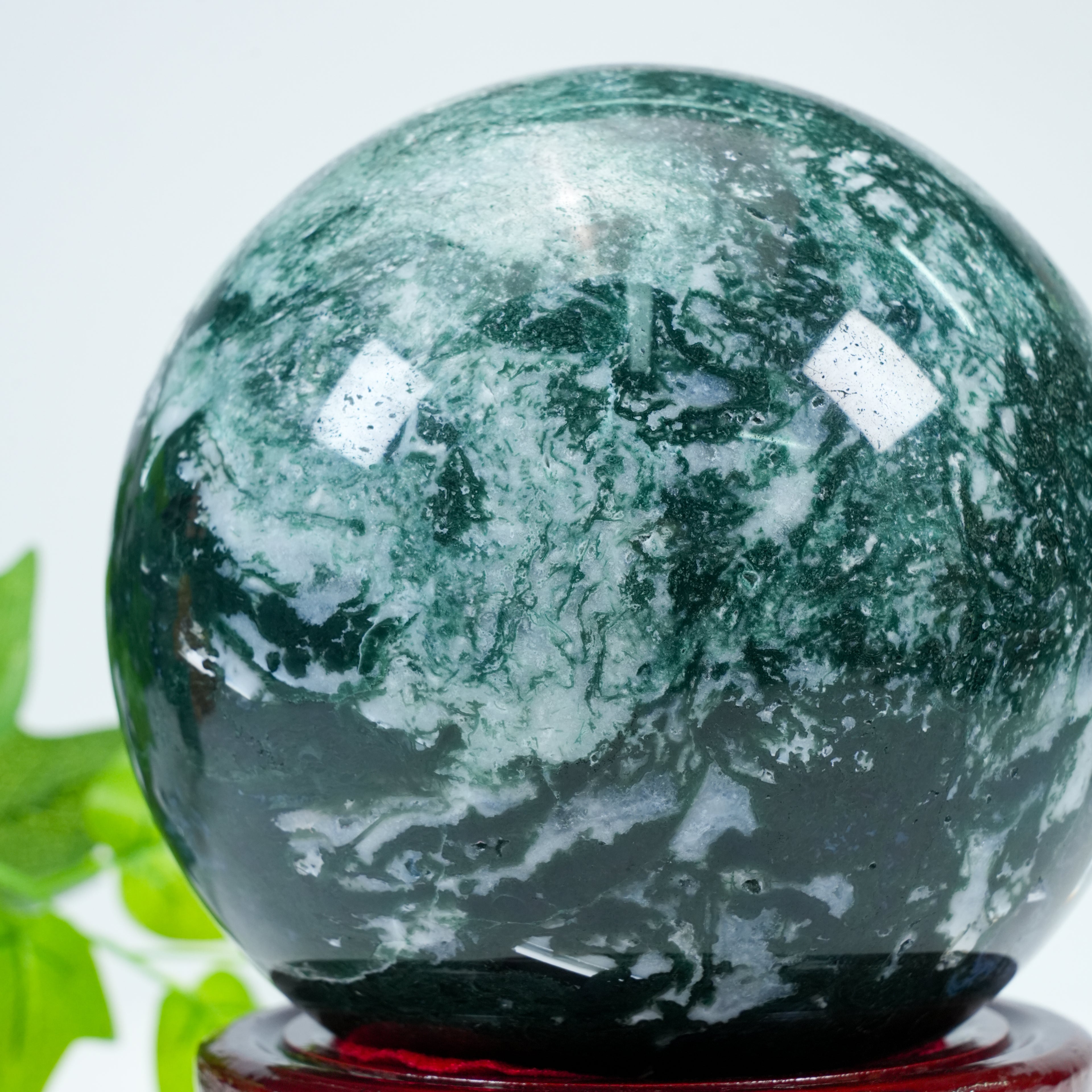 Moss Agate Sphere with Wooden Stand | Healing Crystal Sphere for Growth & Abundance