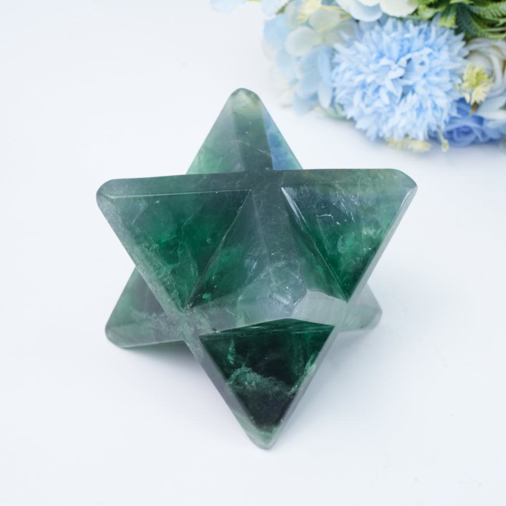 Natural Green Fluorite Merkaba Star Carving | Crystal Merkaba for Meditation, Energy Work & Spiritual Balance