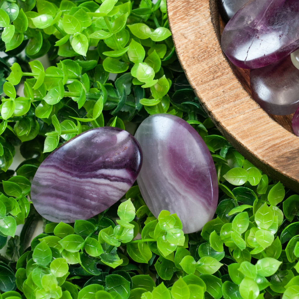 Rainbow Fluorite Worry Stones | Polished Natural Fluorite Palm Stones for Calm & Focus