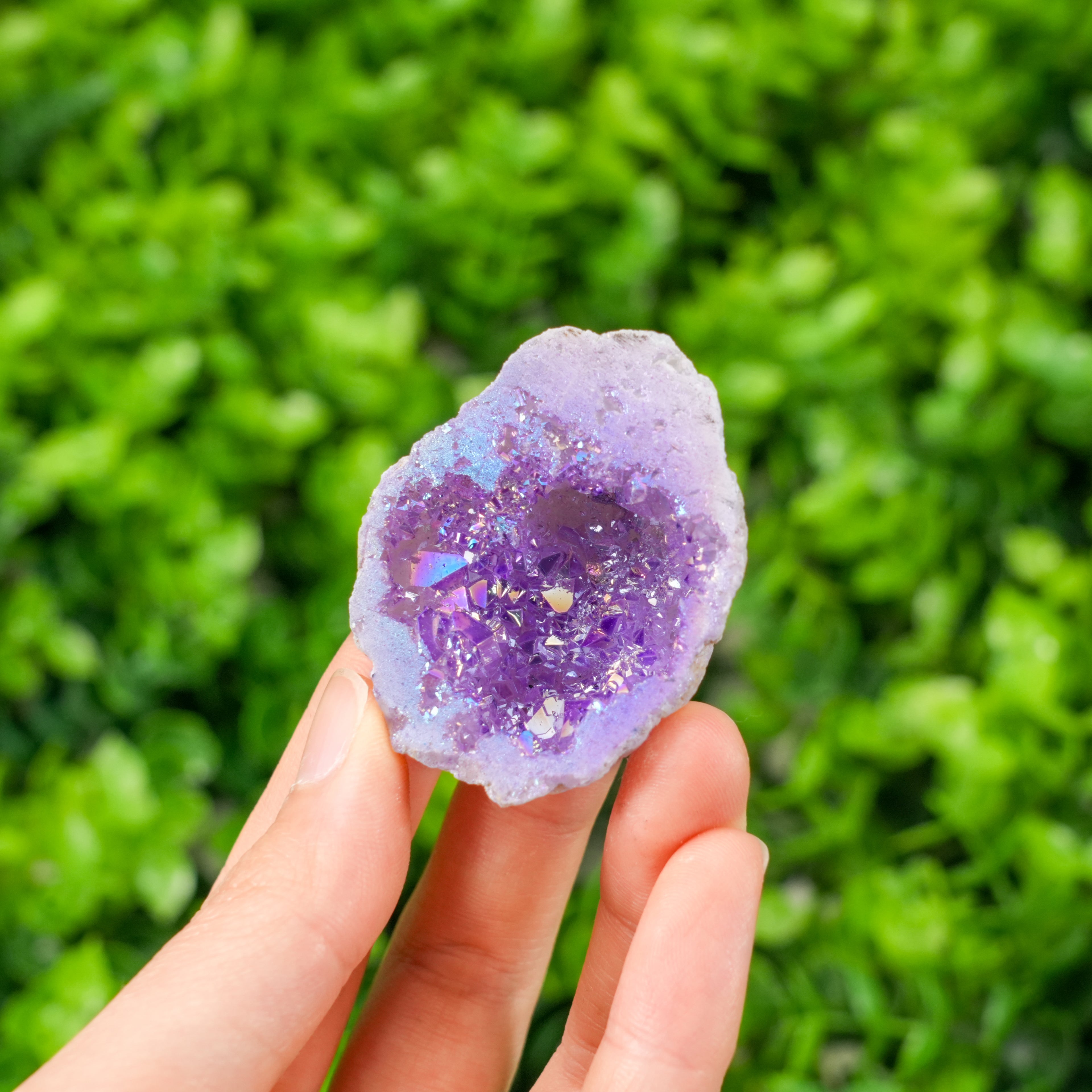 Rainbow Aura Electroplated Agate Geode Cluster | Natural Aura Agate Druzy Crystal for Home Decor & Energy Healing