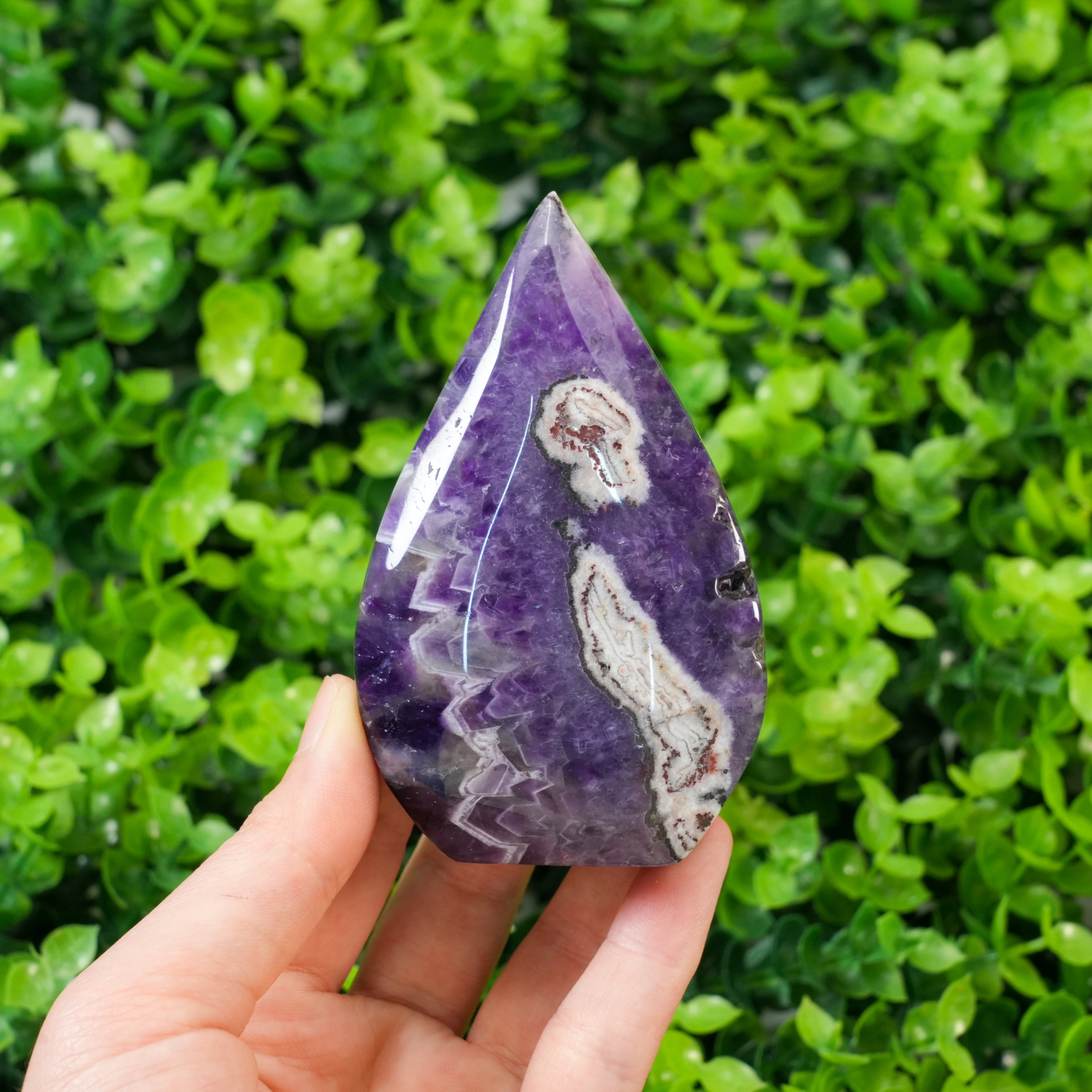 Natural Dream Amethyst Palm Stone | Polished Chevron Amethyst Worry Stone for Meditation & Sleep