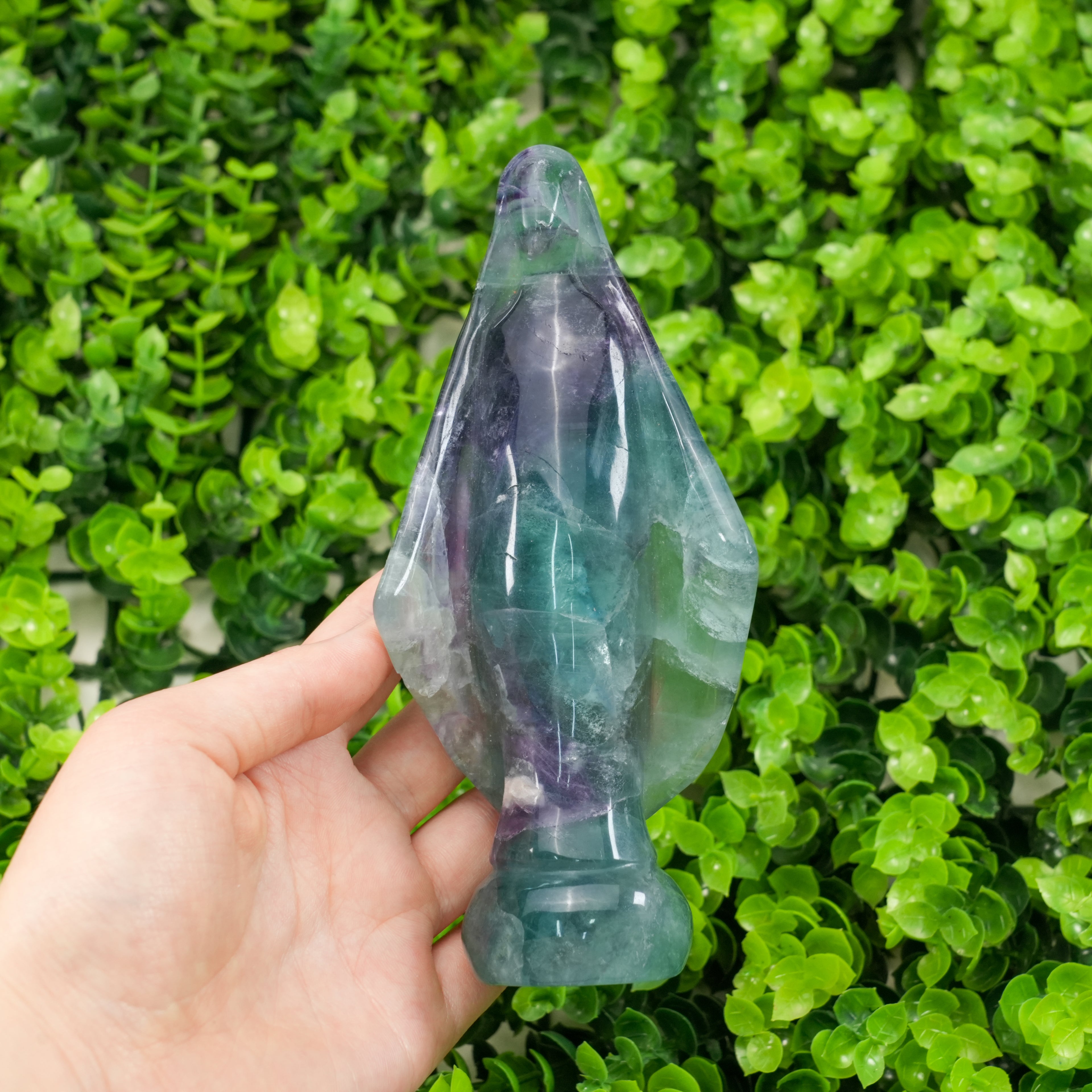Fluorite Virgin Mary Statue, Natural Rainbow Fluorite Crystal Healing Figurine, Home Decor Spiritual Gift