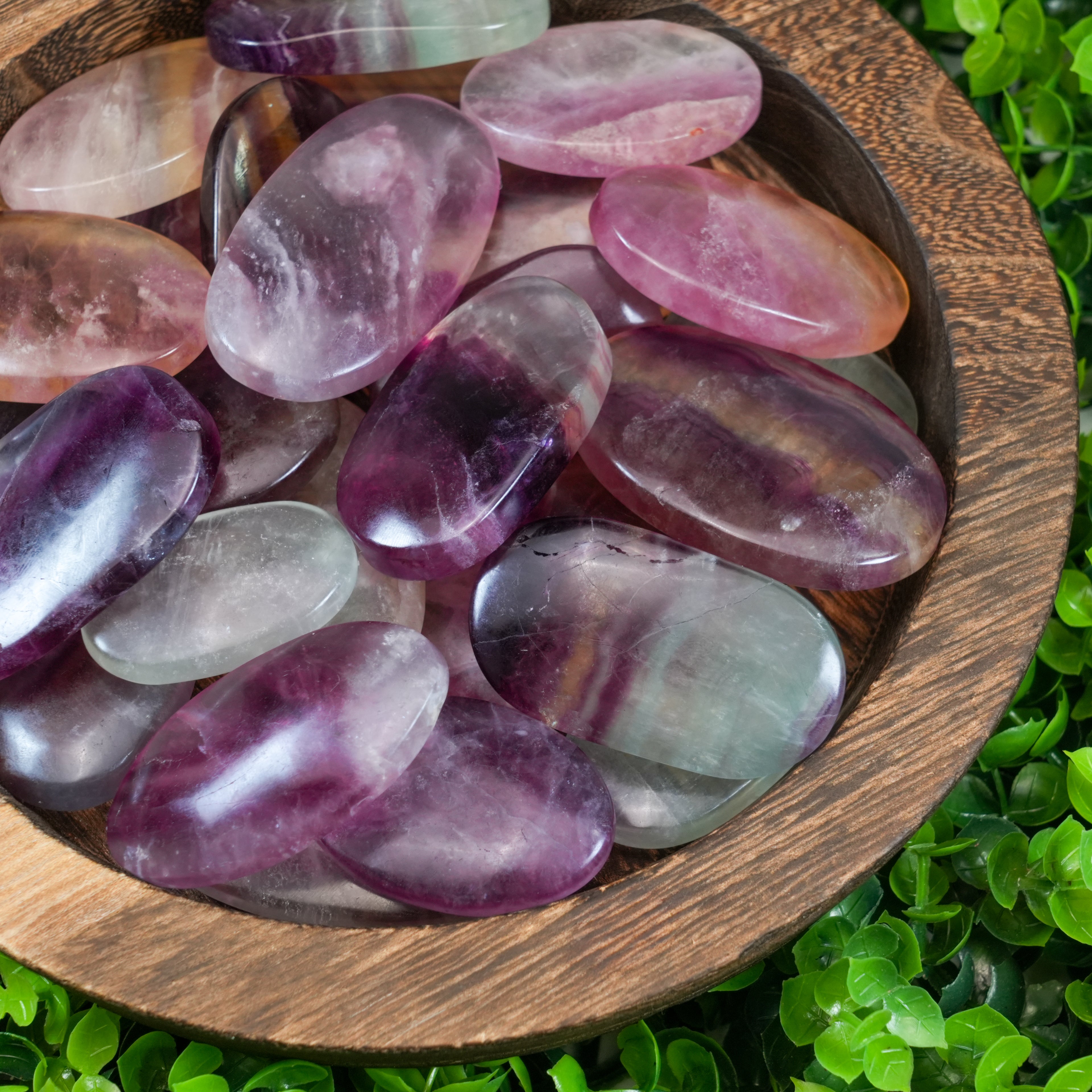 Rainbow Fluorite Worry Stones | Polished Natural Fluorite Palm Stones for Calm & Focus