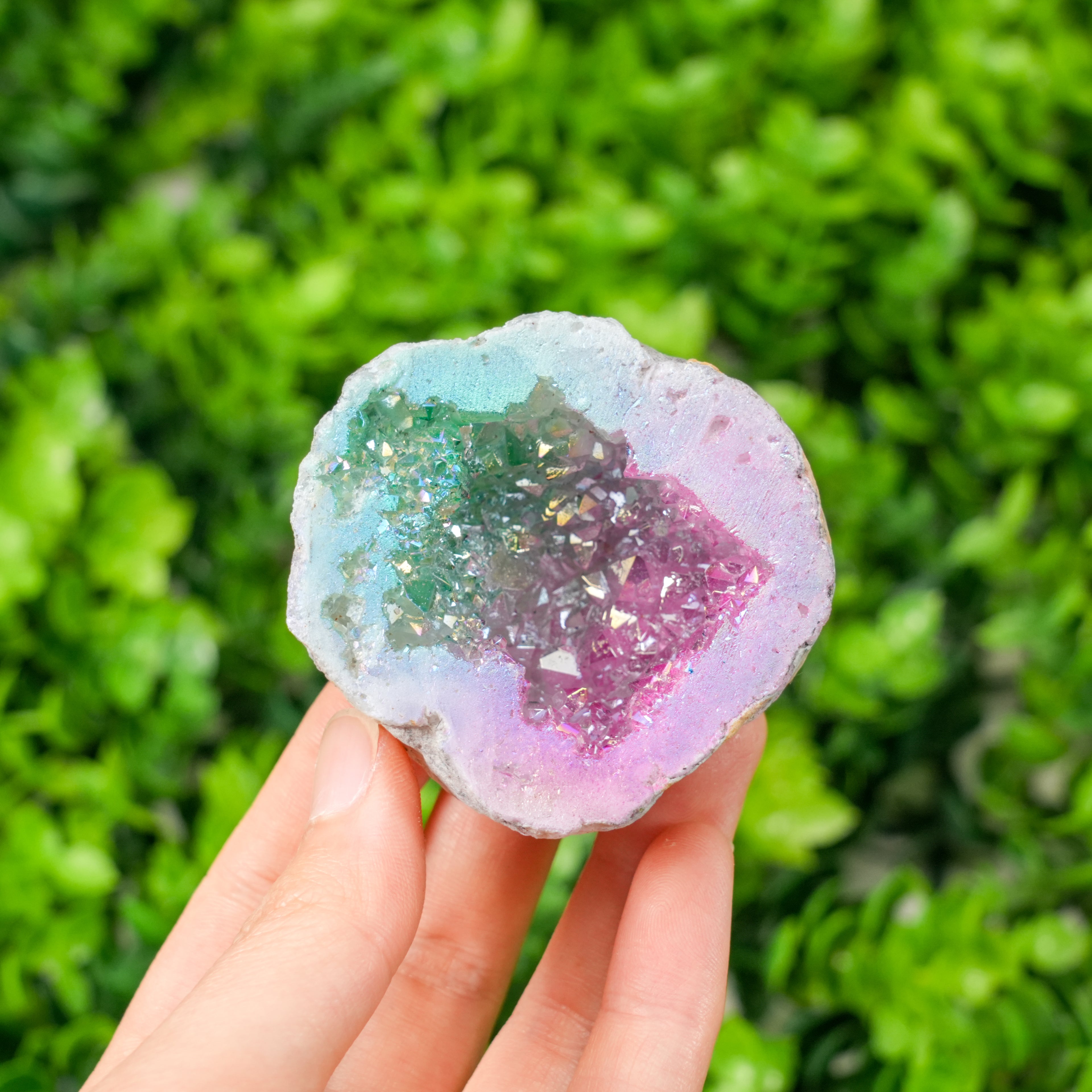Rainbow Aura Electroplated Agate Geode Cluster | Natural Aura Agate Druzy Crystal for Home Decor & Energy Healing