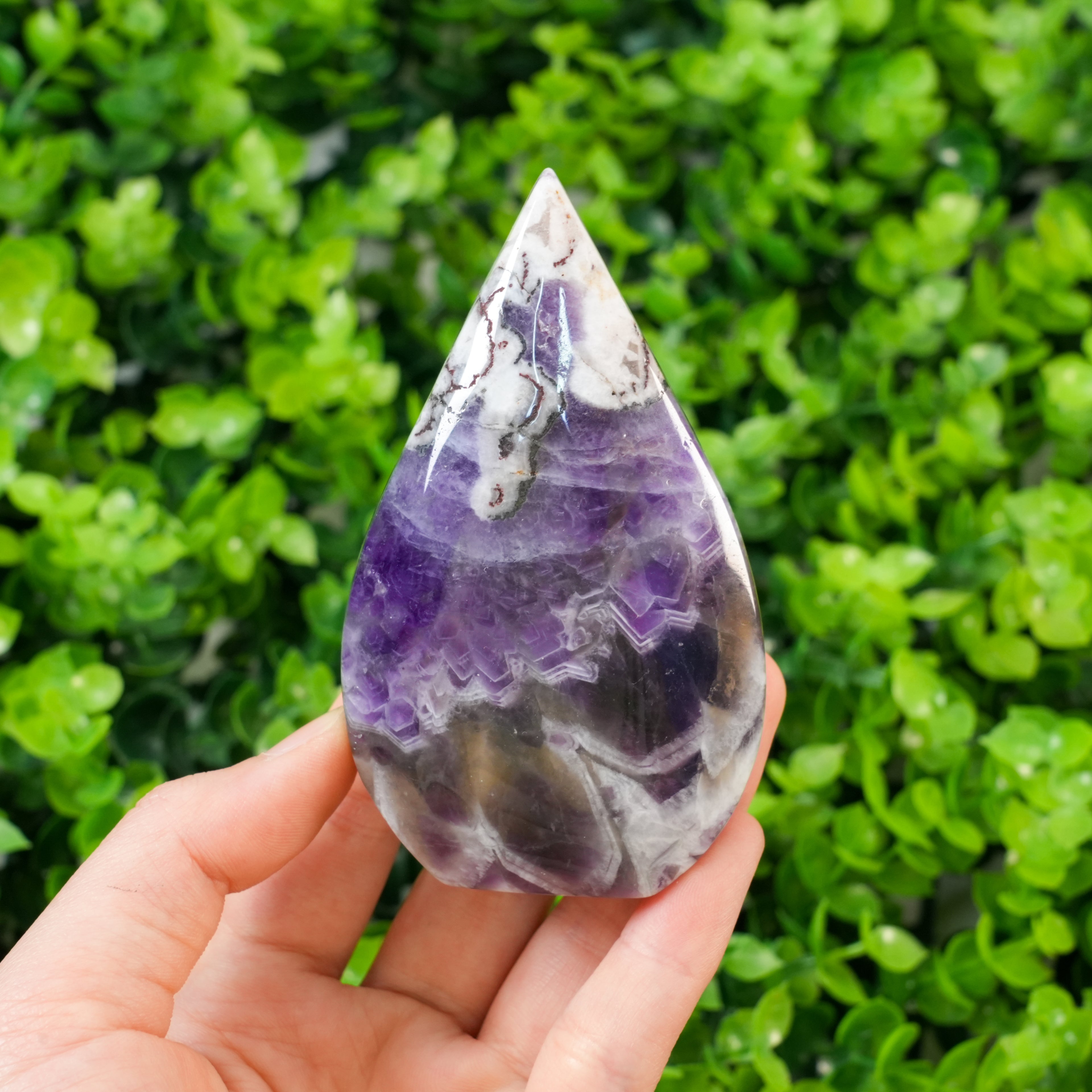 Natural Dream Amethyst Palm Stone | Polished Chevron Amethyst Worry Stone for Meditation & Sleep