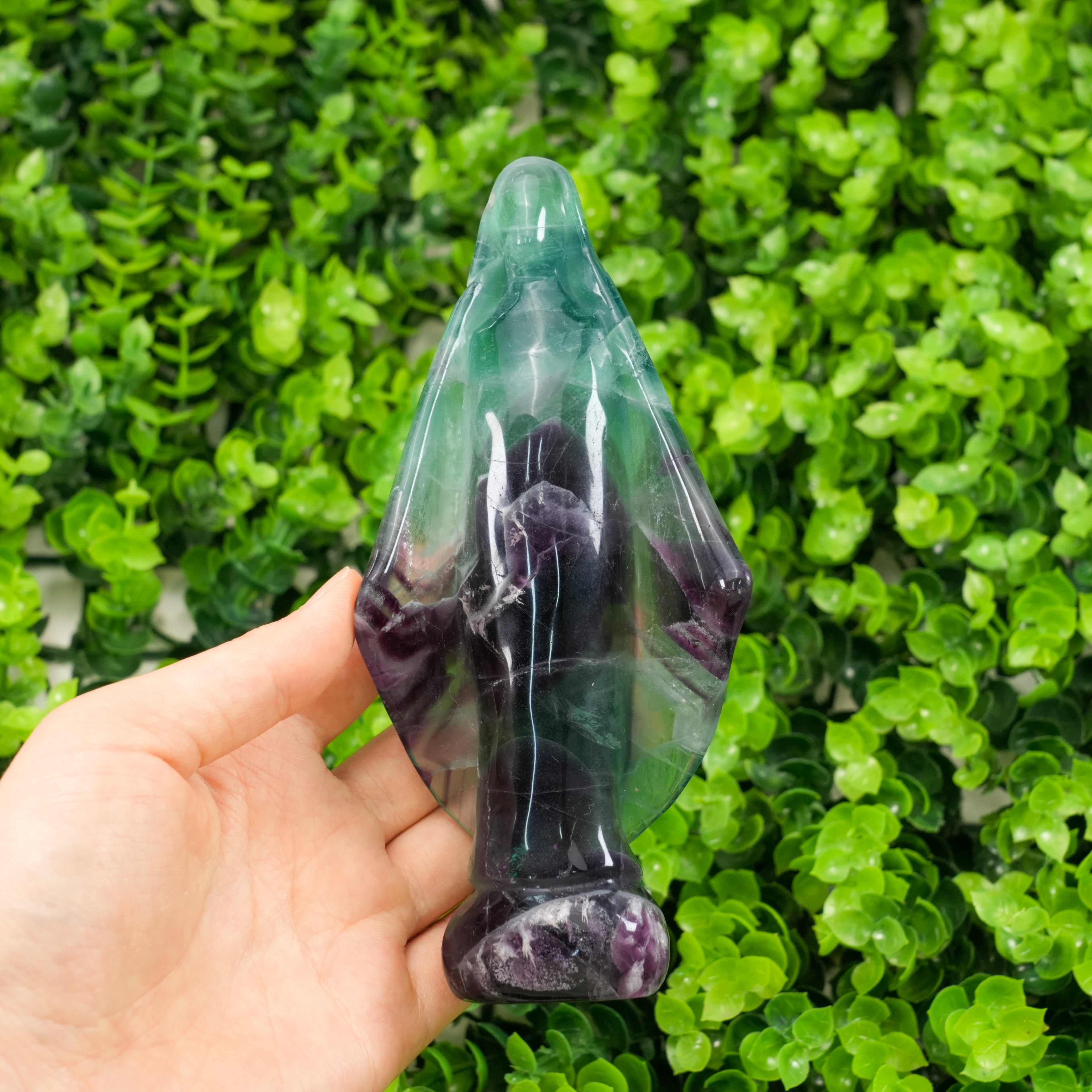 Fluorite Virgin Mary Statue, Natural Rainbow Fluorite Crystal Healing Figurine, Home Decor Spiritual Gift