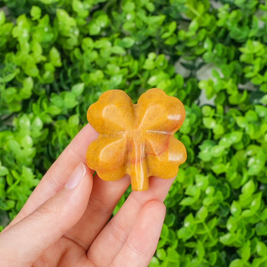 Crystal Clover Shamrock - Natural Hand-Carved Stone for Luck & Positive Energy