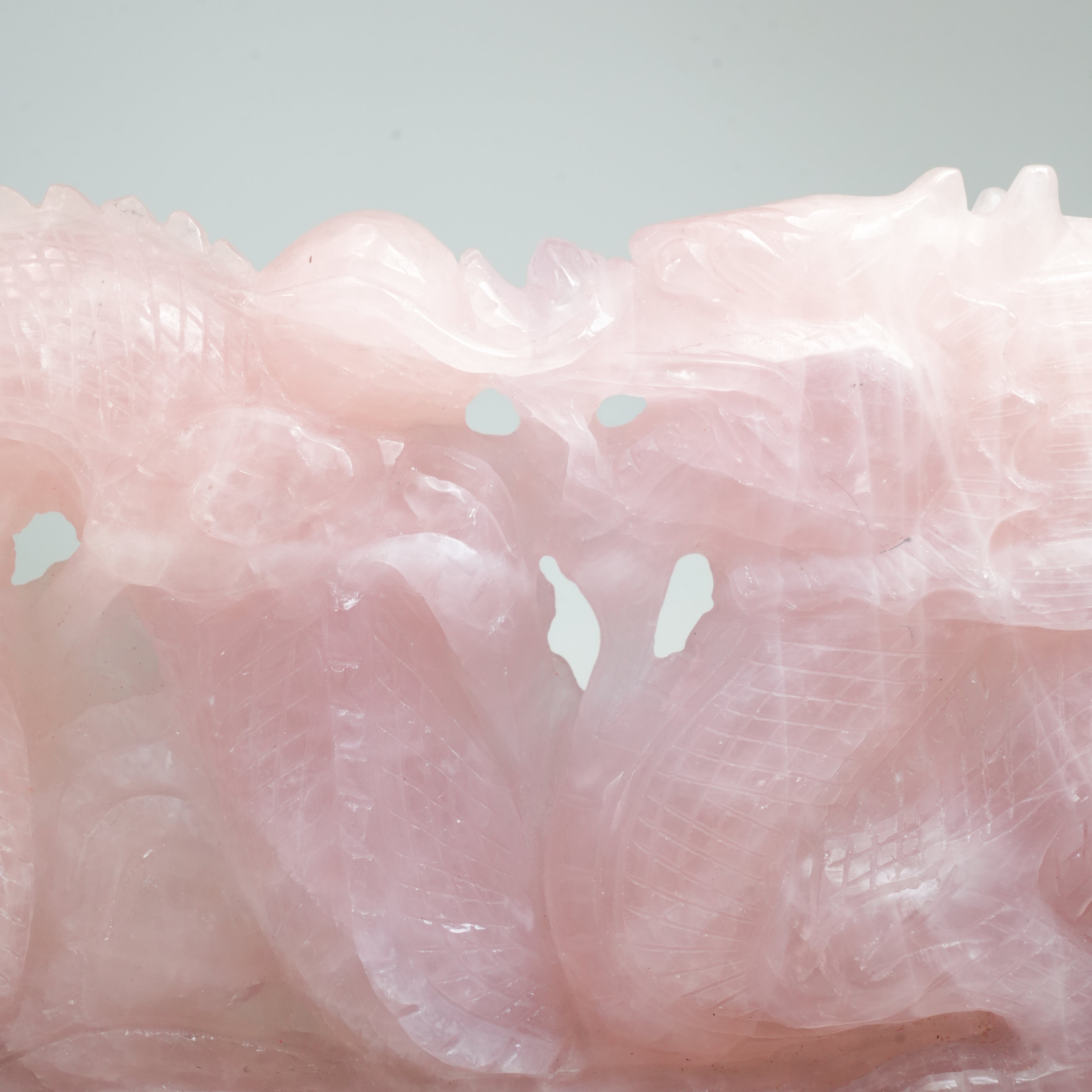 Large Handcarved Natural Rose Quartz Dragon & Phoenix Sculpture