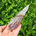 Dream Amethyst Feather Crystal Carving, Hand Polished Feather Shaped Stone for Spiritual Decor & Energy Healing