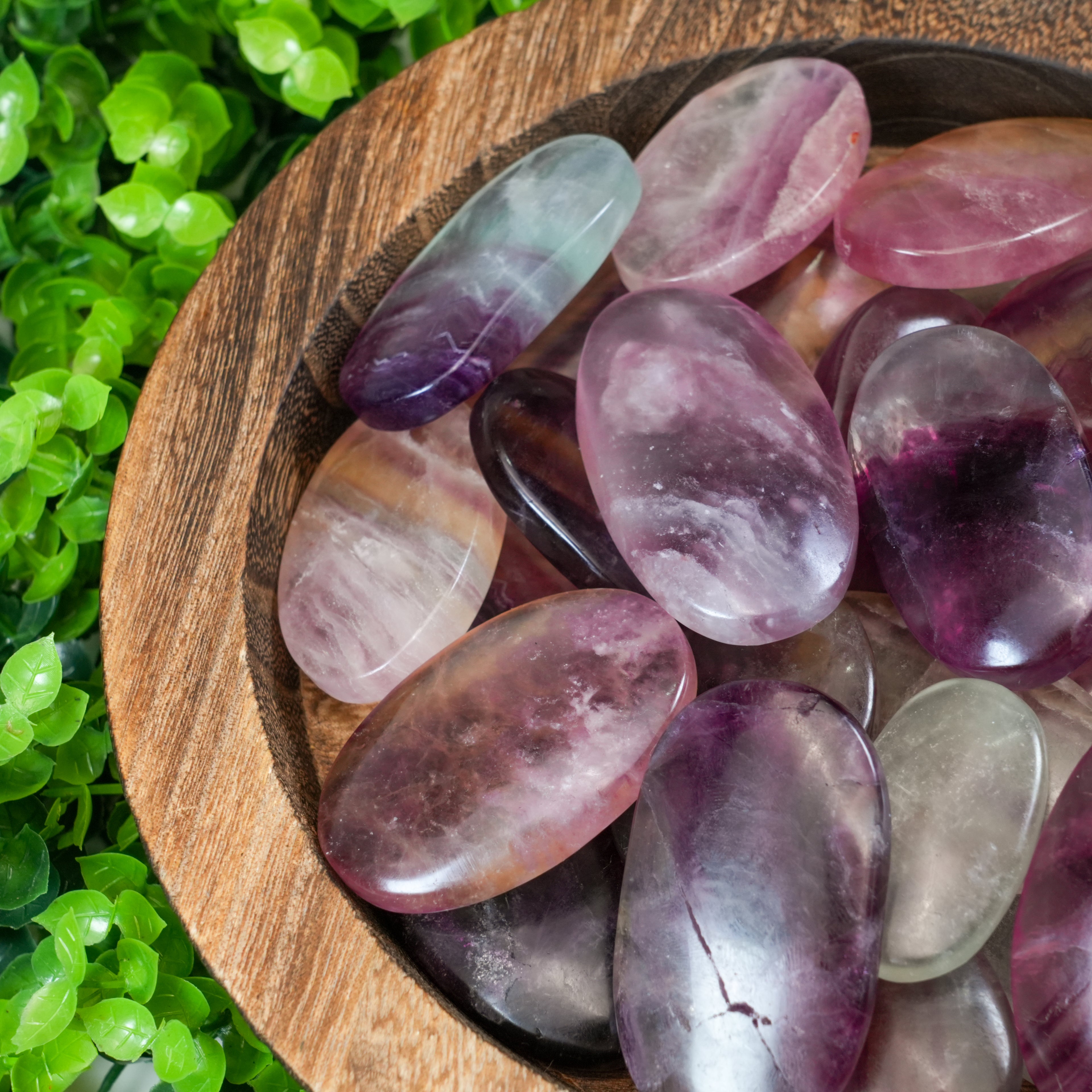 Rainbow Fluorite Worry Stones | Polished Natural Fluorite Palm Stones for Calm & Focus