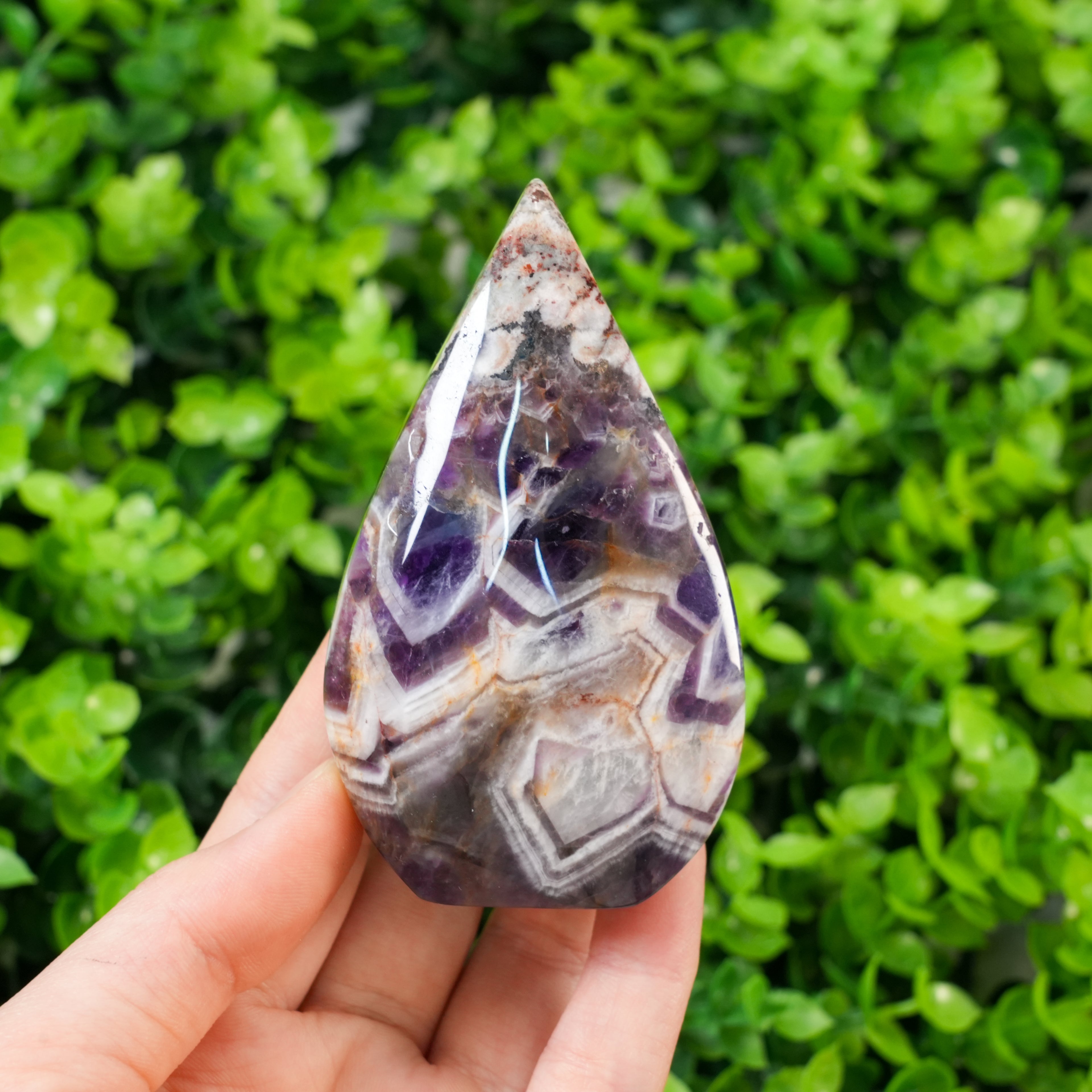 Natural Dream Amethyst Palm Stone | Polished Chevron Amethyst Worry Stone for Meditation & Sleep