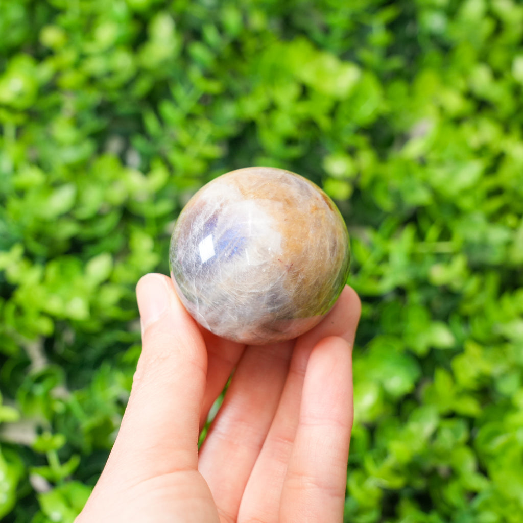 Orange Moonstone Mini Sphere | Tiny Healing Crystal, Portable Pocket Stone & Home Decor