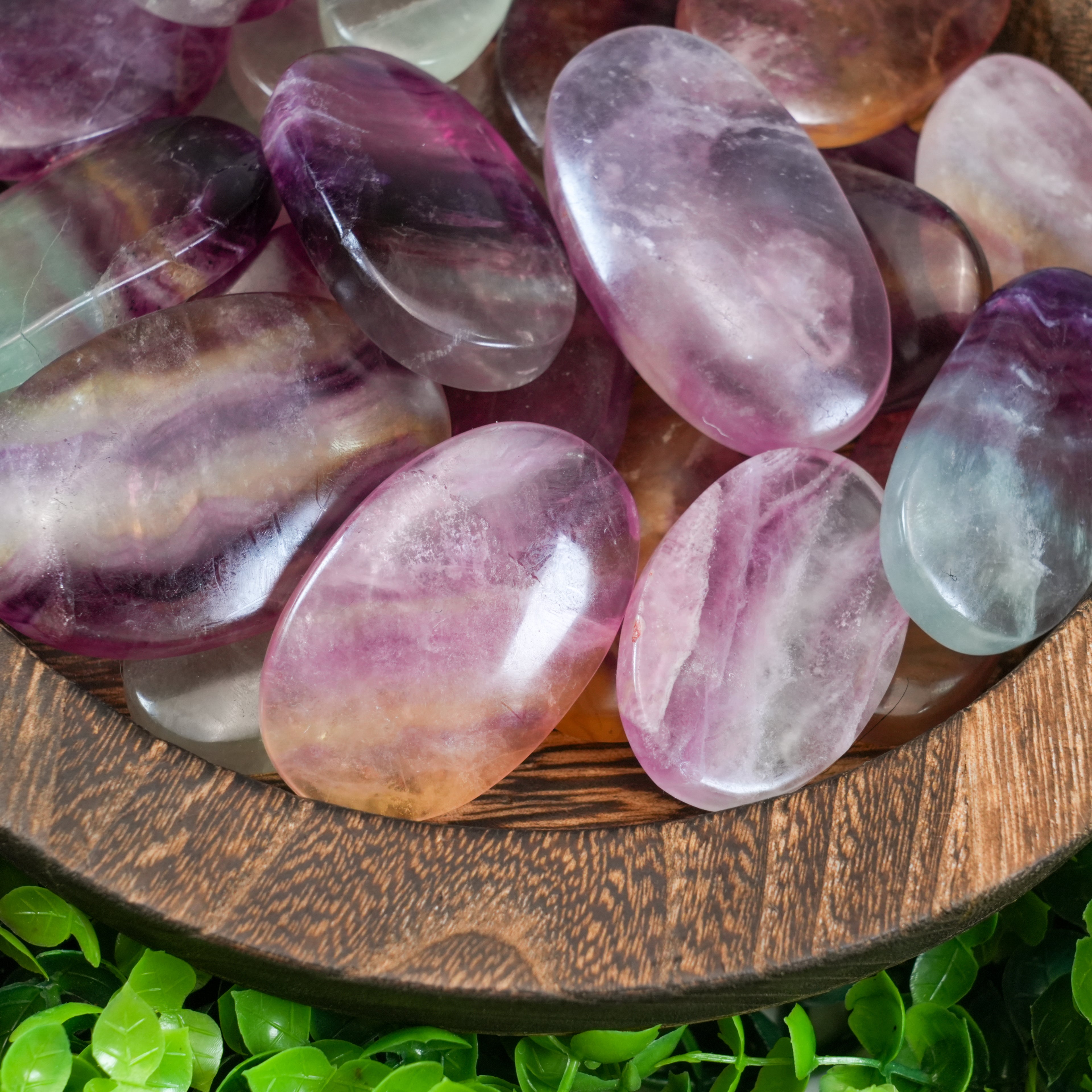 Rainbow Fluorite Worry Stones | Polished Natural Fluorite Palm Stones for Calm & Focus