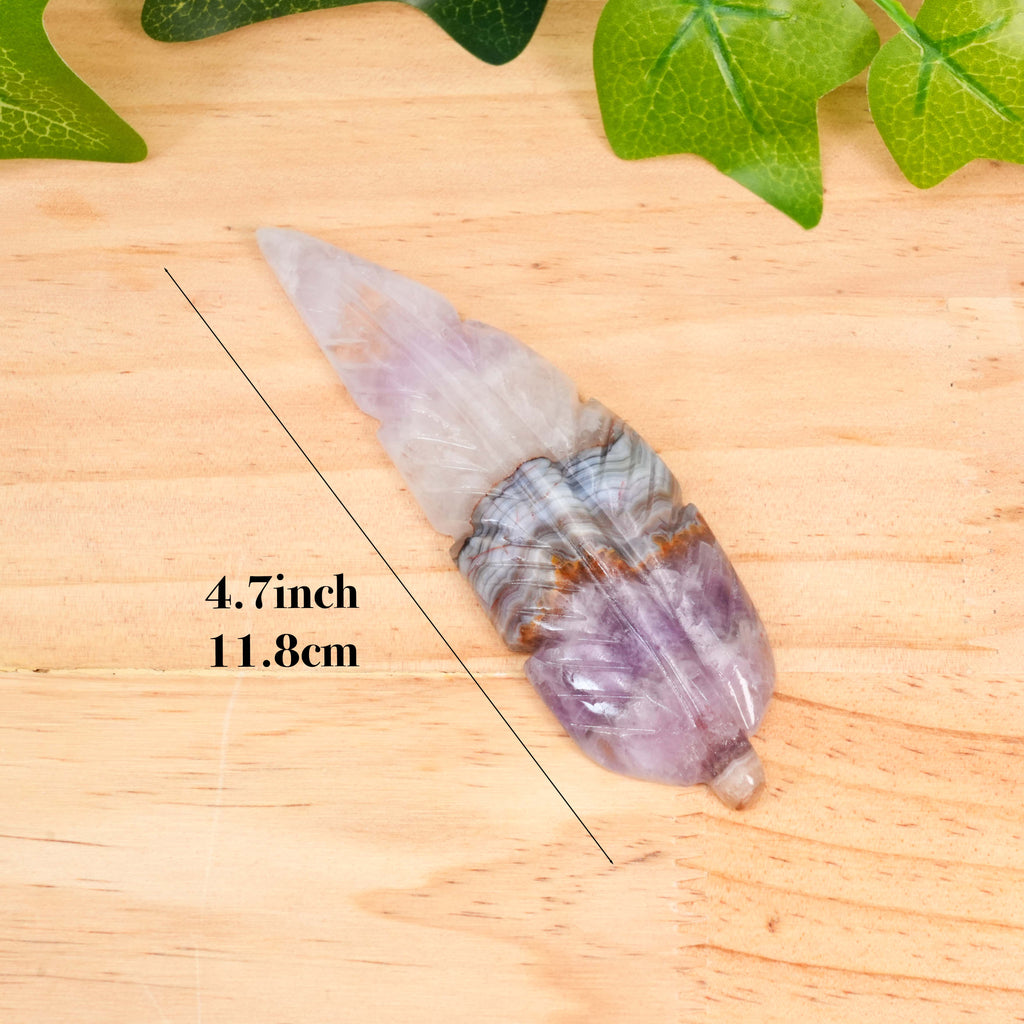 Dream Amethyst Feather Crystal Carving, Hand Polished Feather Shaped Stone for Spiritual Decor & Energy Healing