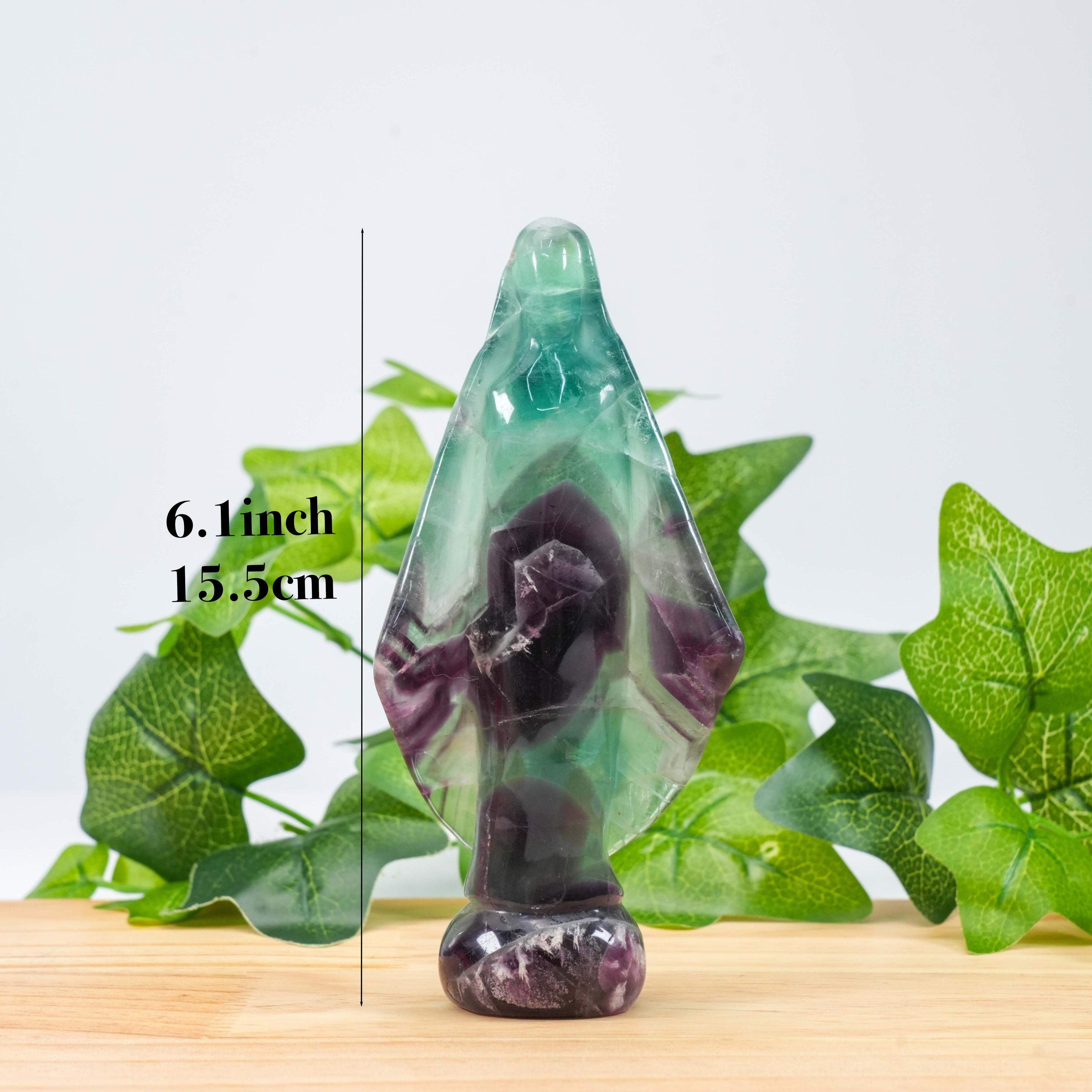 Fluorite Virgin Mary Statue, Natural Rainbow Fluorite Crystal Healing Figurine, Home Decor Spiritual Gift